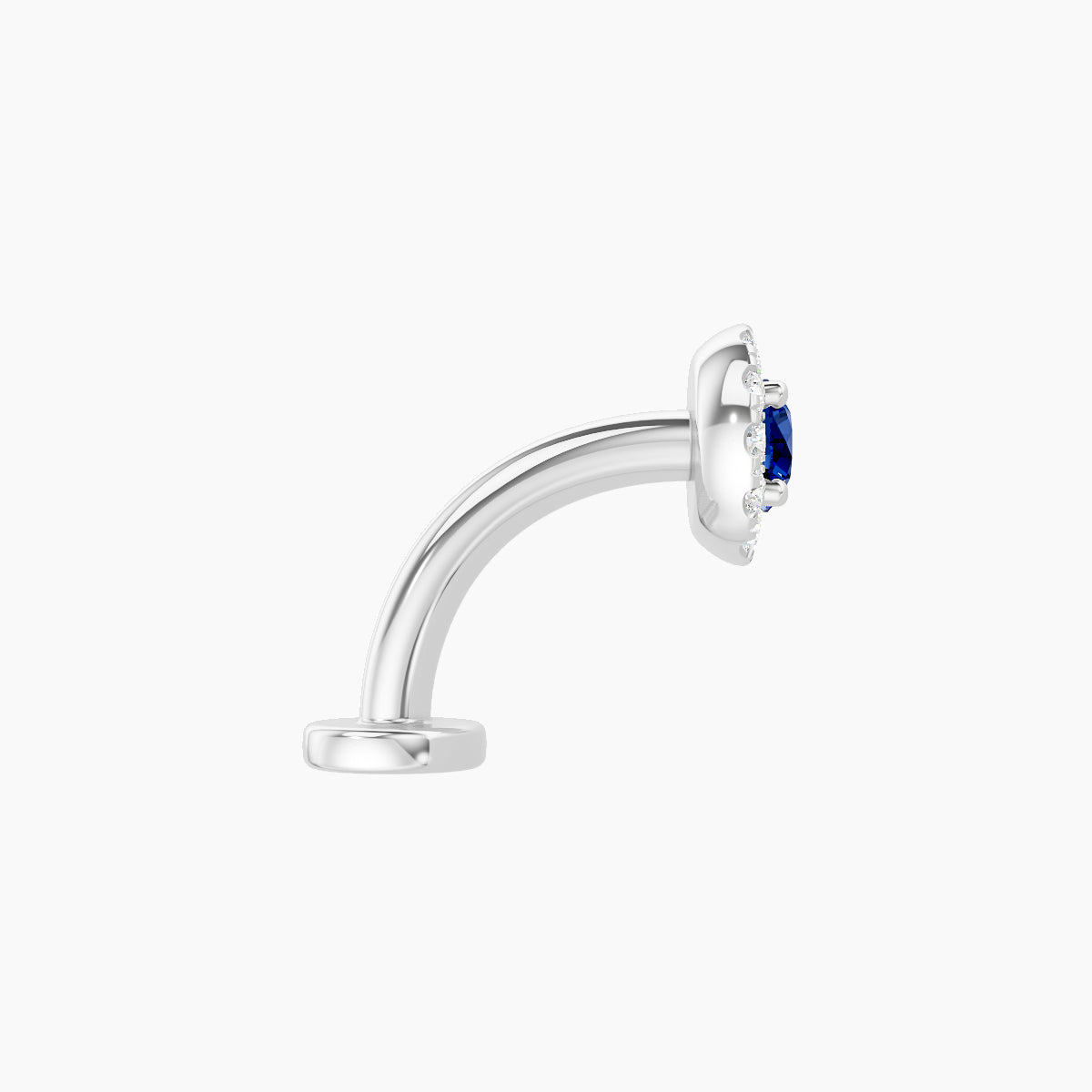 Eirene | 18k White Gold 8 mm 5.5 mm Halo Round Sapphire & Diamond Floating Navel Piercing