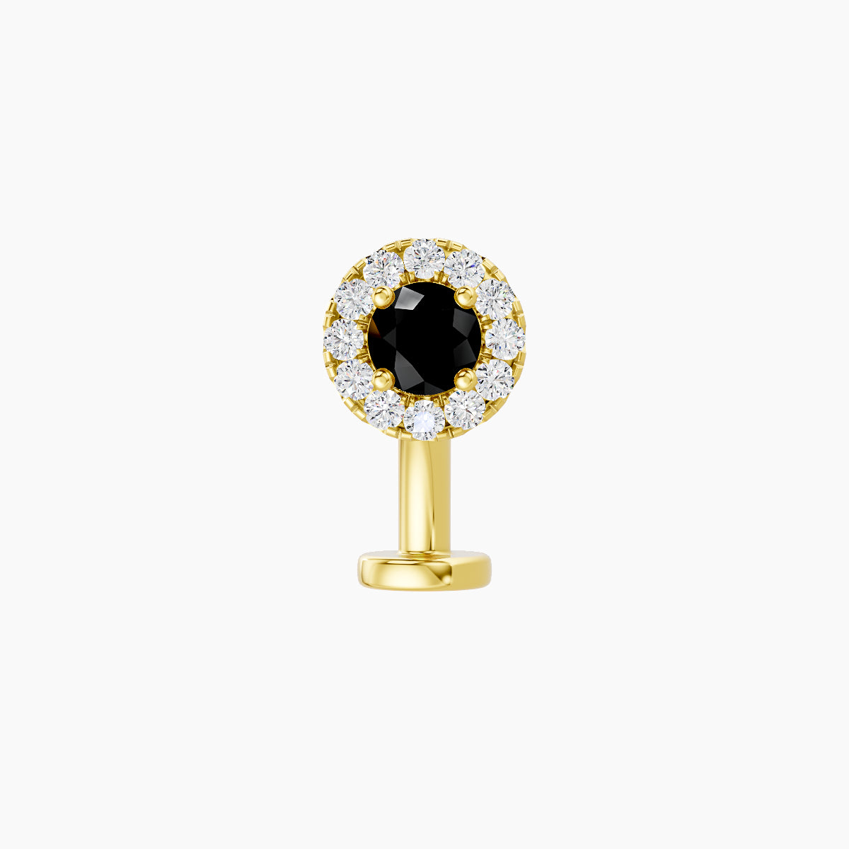 Eirene | 18k Yellow Gold 8 mm 5.5 mm Halo Round Black Diamond & Diamond Floating Navel Piercing