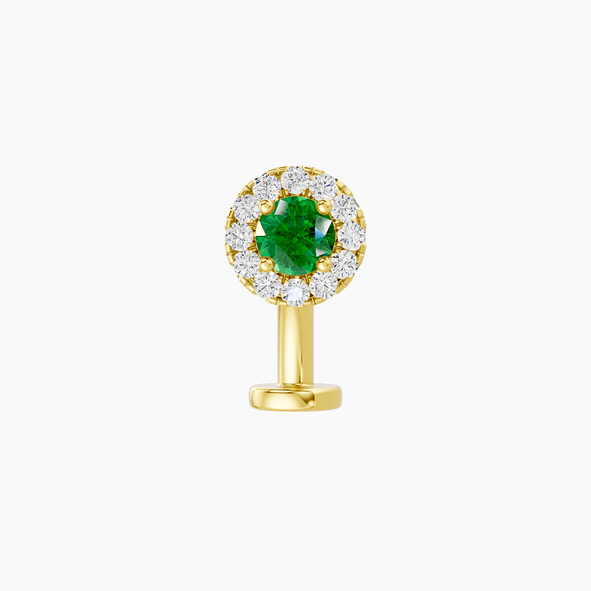 Eirene | 18k Yellow Gold 8 mm 5.5 mm Halo Round Emerald & Diamond Floating Navel Piercing