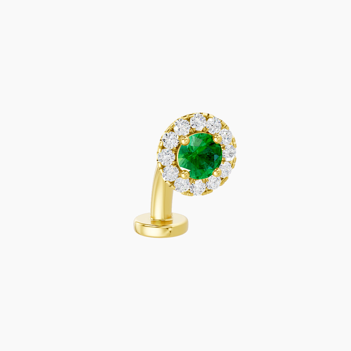 Eirene | 18k Yellow Gold 8 mm 5.5 mm Halo Round Emerald & Diamond Floating Navel Piercing