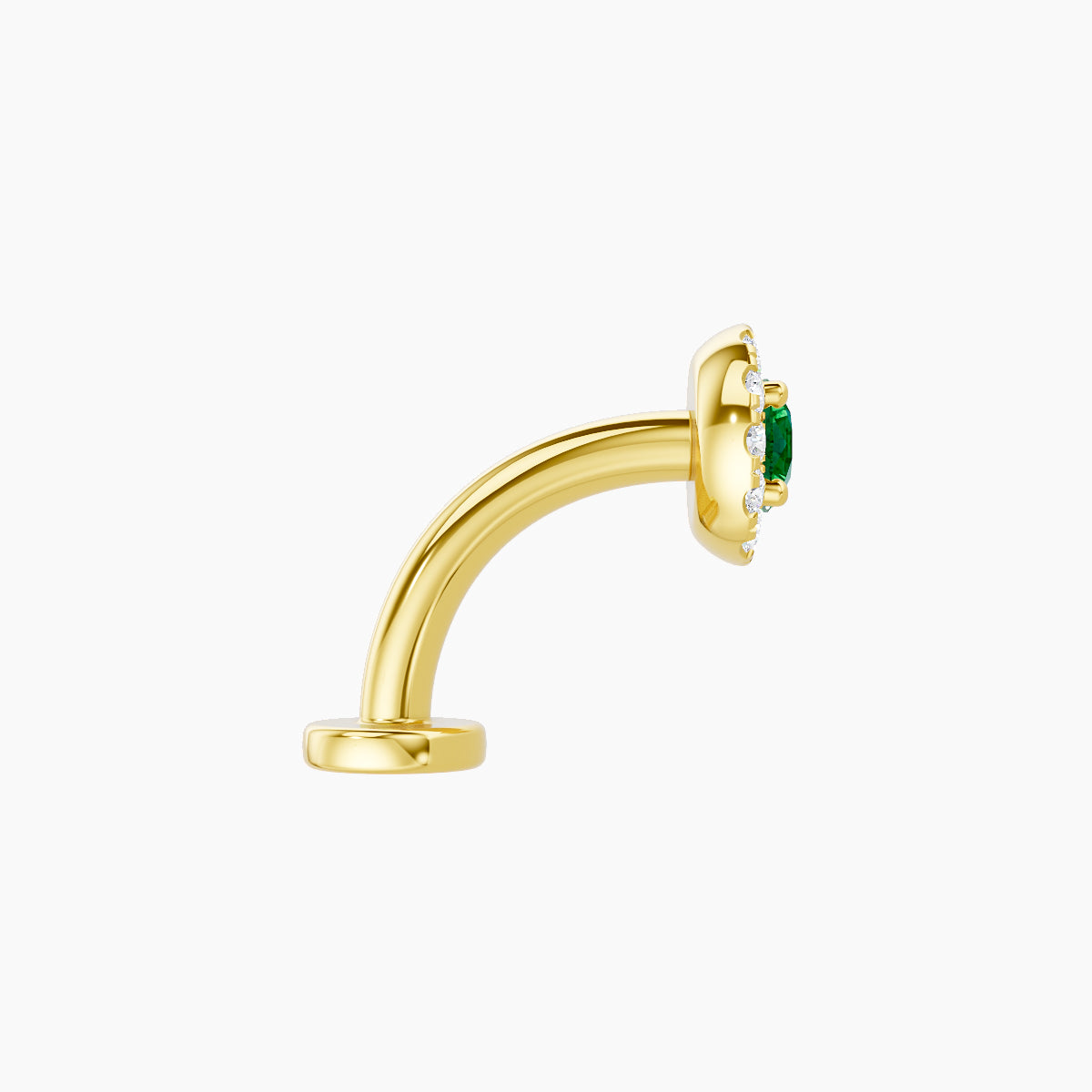 Eirene | 18k Yellow Gold 8 mm 5.5 mm Halo Round Emerald & Diamond Floating Navel Piercing