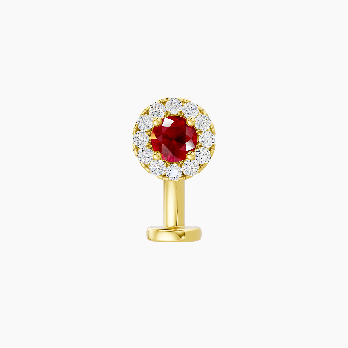 Eirene | 18k Yellow Gold 8 mm 5.5 mm Halo Round Ruby & Diamond Floating Navel Piercing