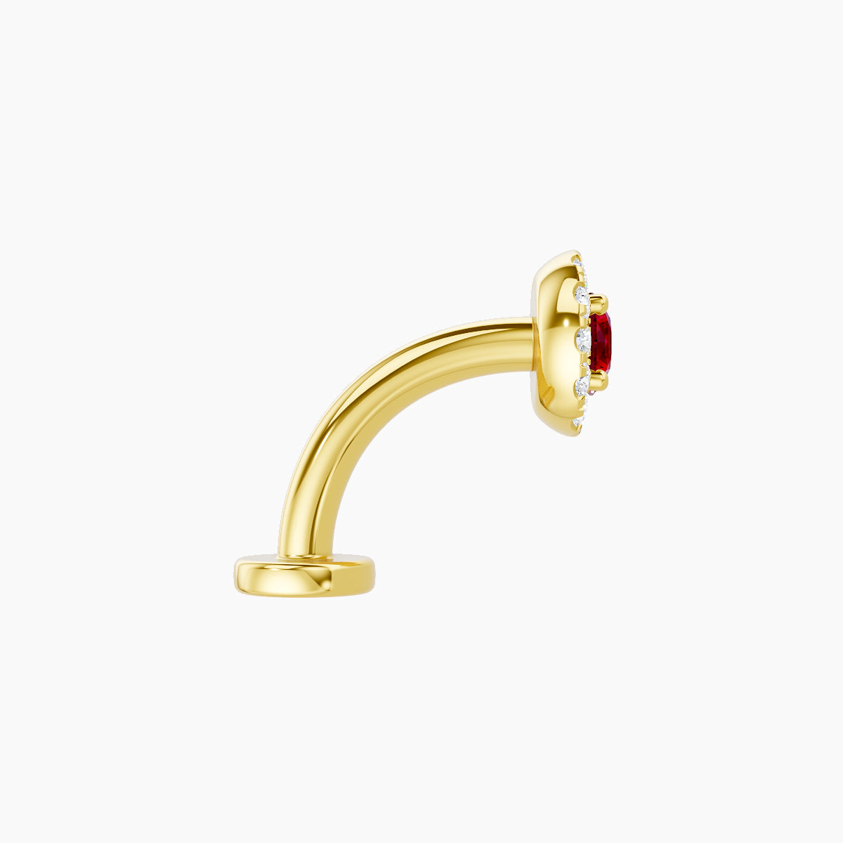Eirene | 18k Yellow Gold 8 mm 5.5 mm Halo Round Ruby & Diamond Floating Navel Piercing