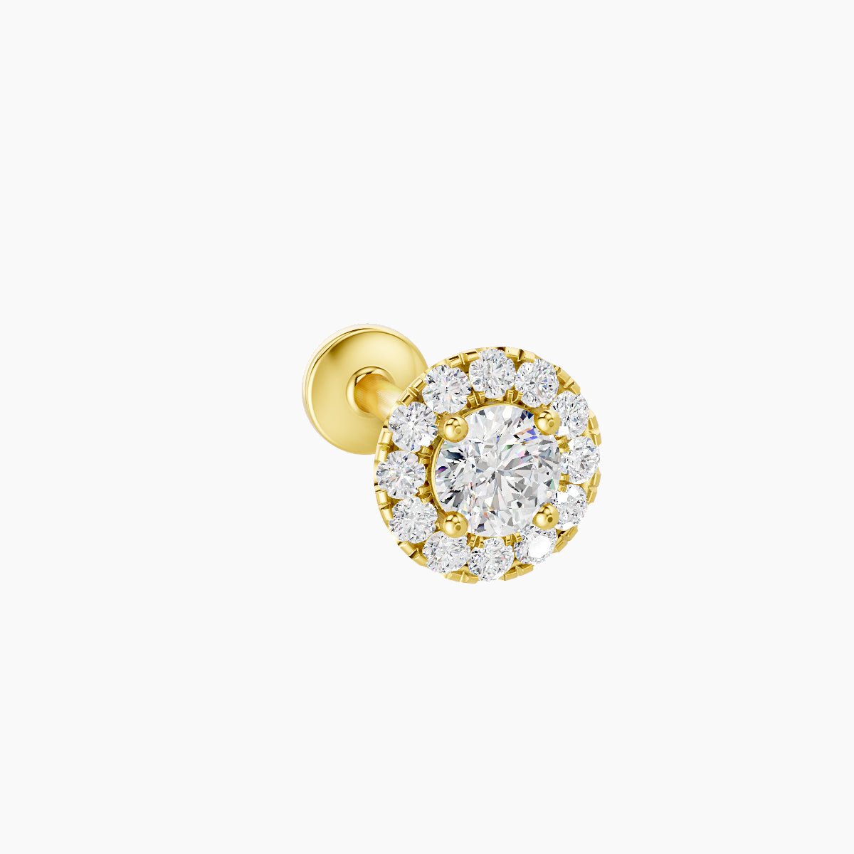 Eirene | 18k Yellow Gold 5.5 mm 8 mm Halo Round Diamond Piercing