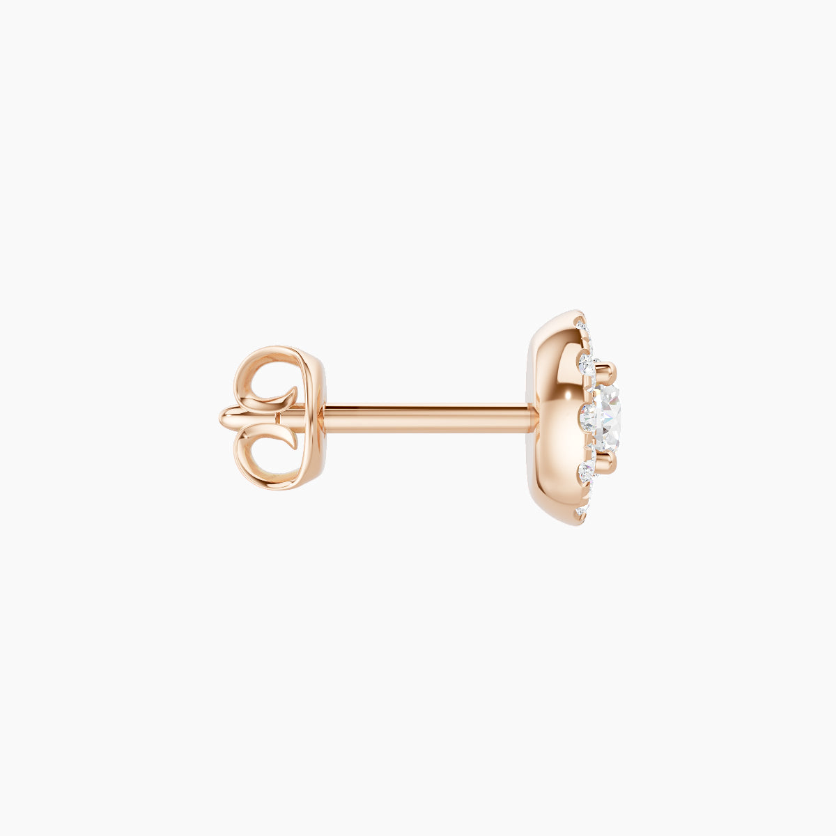 Eirene | 18k Rose Gold 5.5 mm Halo Round Diamond Earring