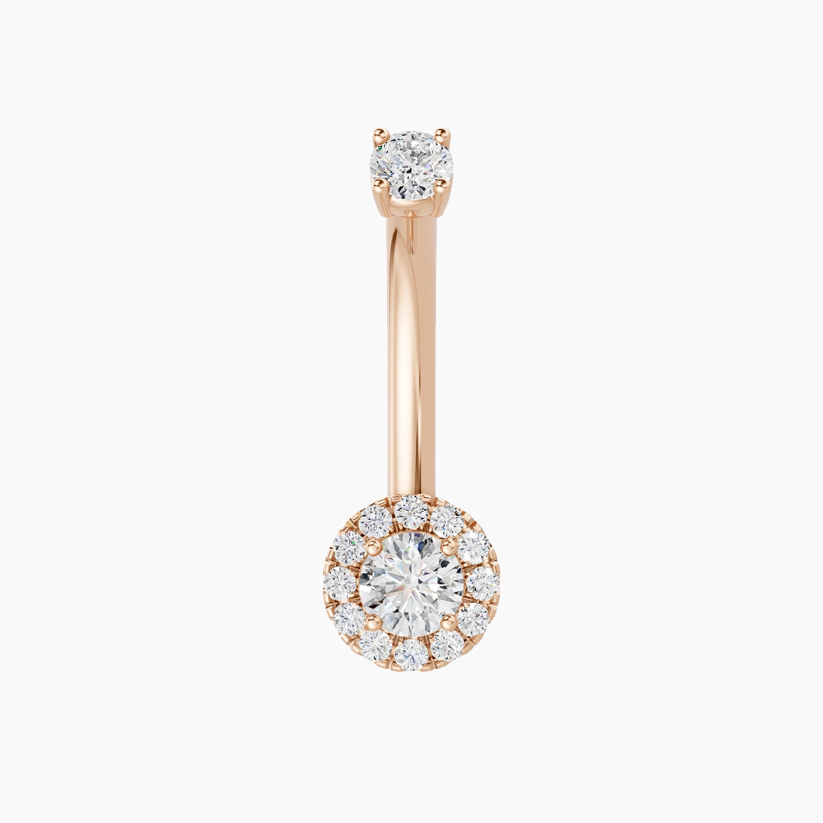 Eirene | 18k Rose Gold 6 mm 10 mm Halo Round Diamond Belly Piercing
