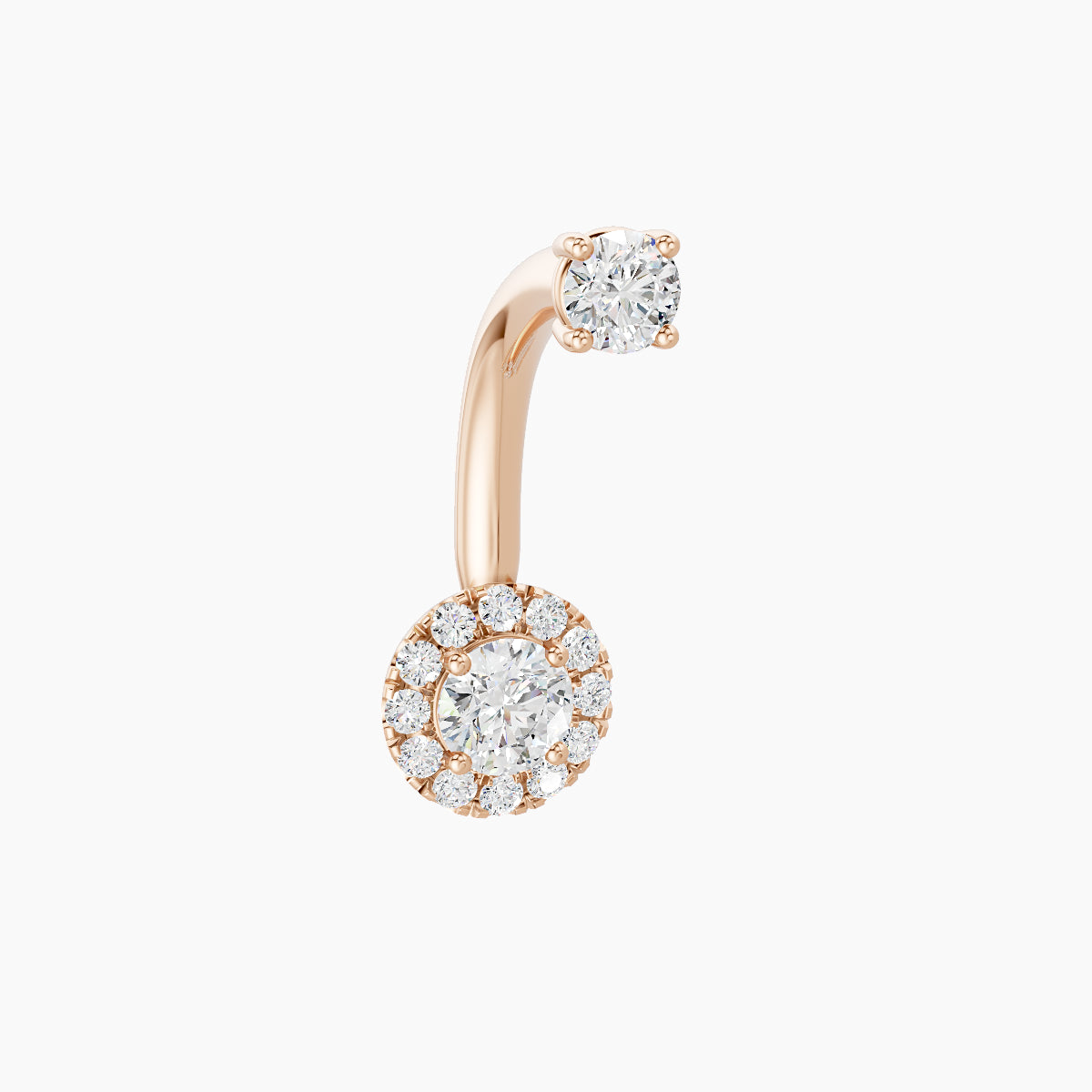 Eirene | 18k Rose Gold 6.5 mm 10 mm Halo Round Diamond Navel Piercing