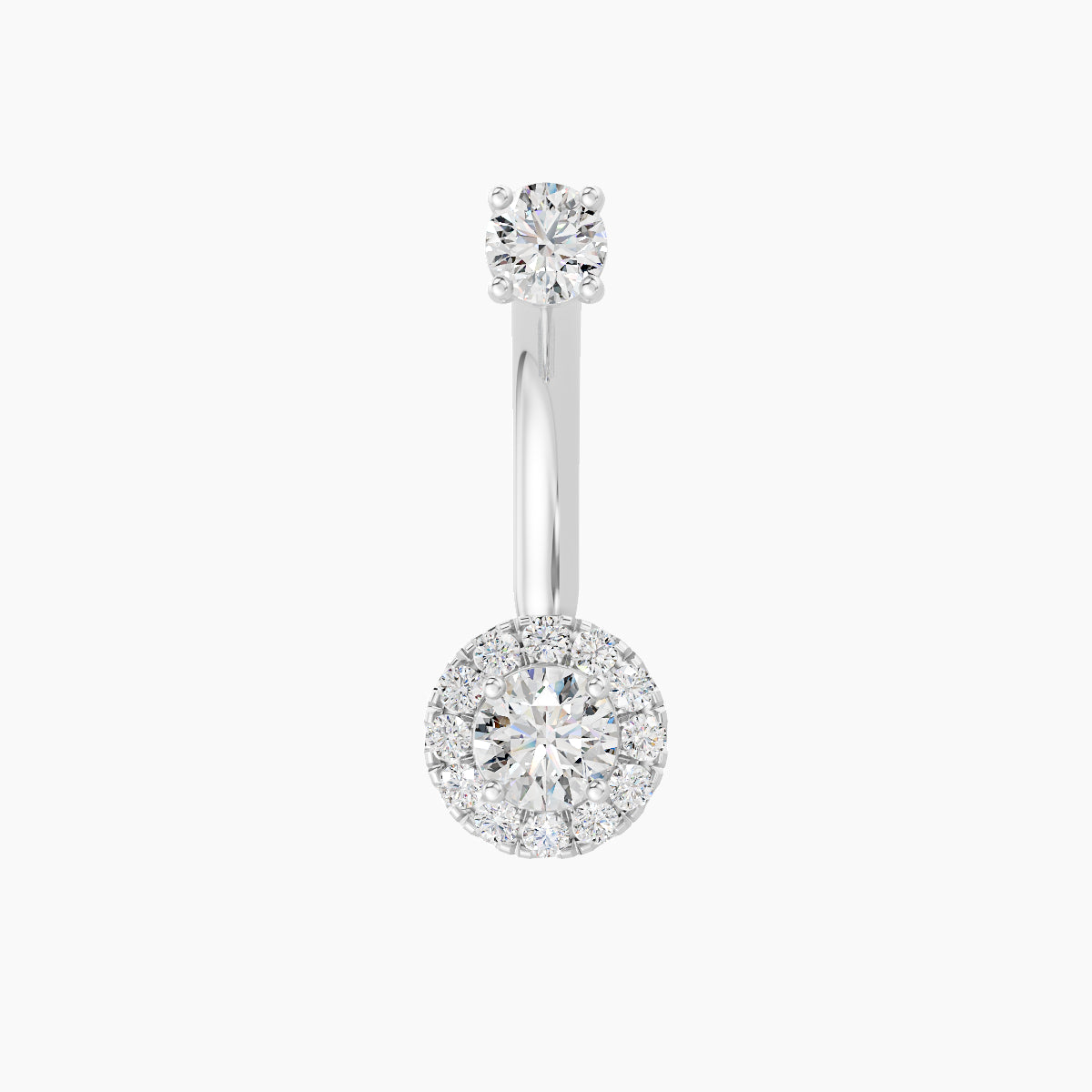 Eirene | 18k White Gold 6.5 mm 10 mm Halo Round Diamond Navel Piercing