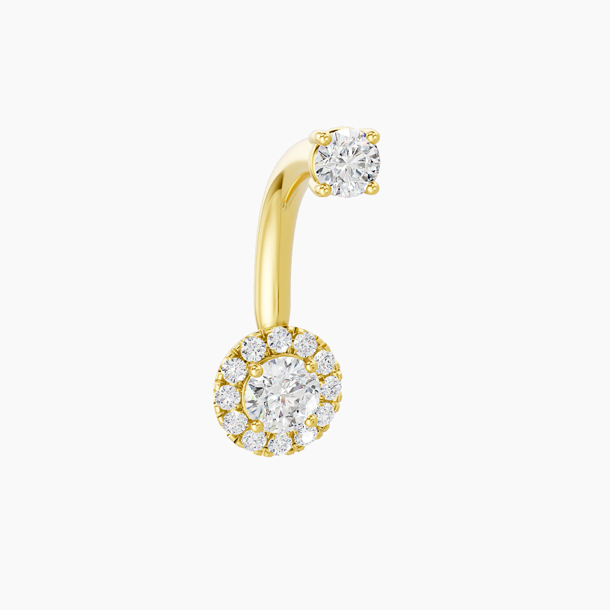 Eirene | 18k Yellow Gold 6.5 mm 10 mm Halo Round Diamond Navel Piercing