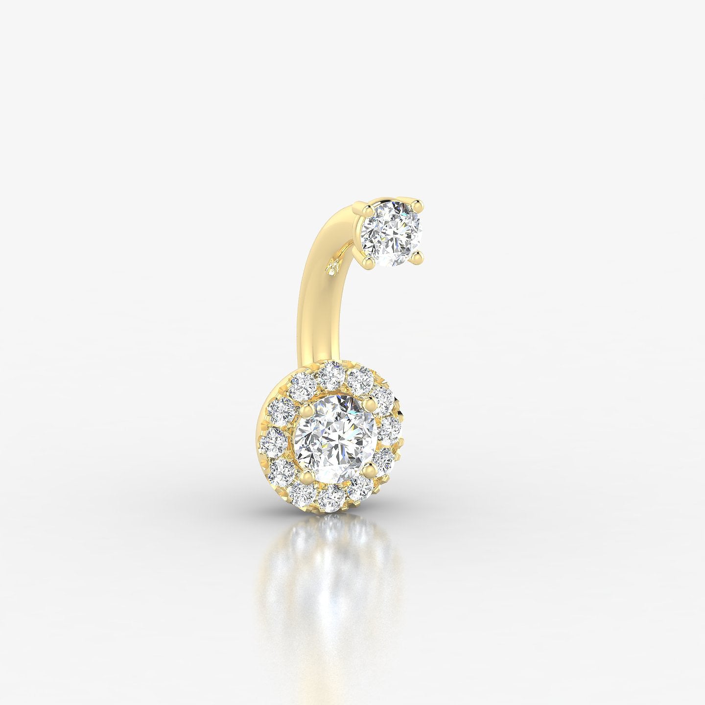 Eirene | 18k Yellow Gold 10 mm 6.5 mm Halo Round Diamond Navel Piercing