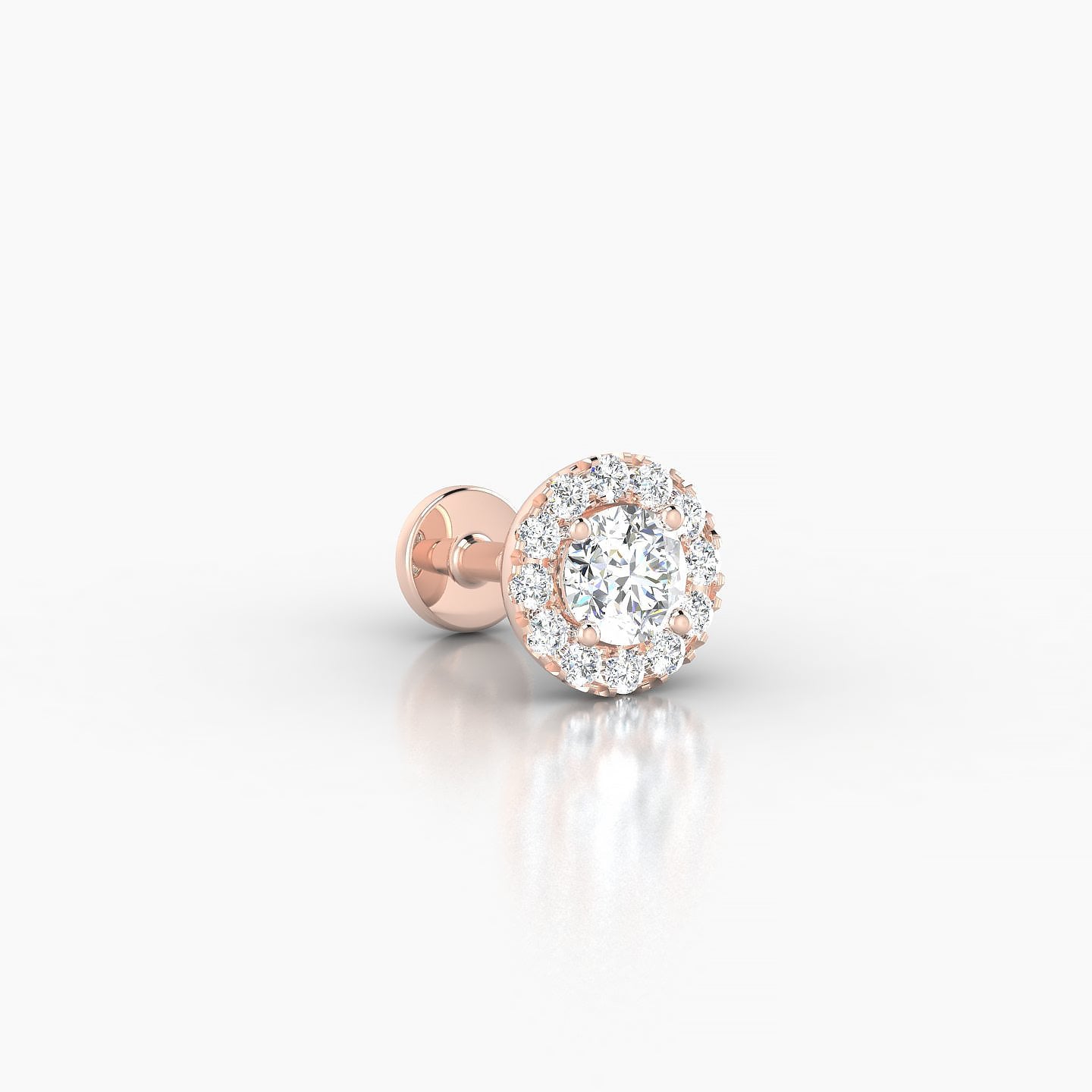 Eirene | 18k Rose Gold 6.5 mm 5 mm Halo Round Diamond Piercing