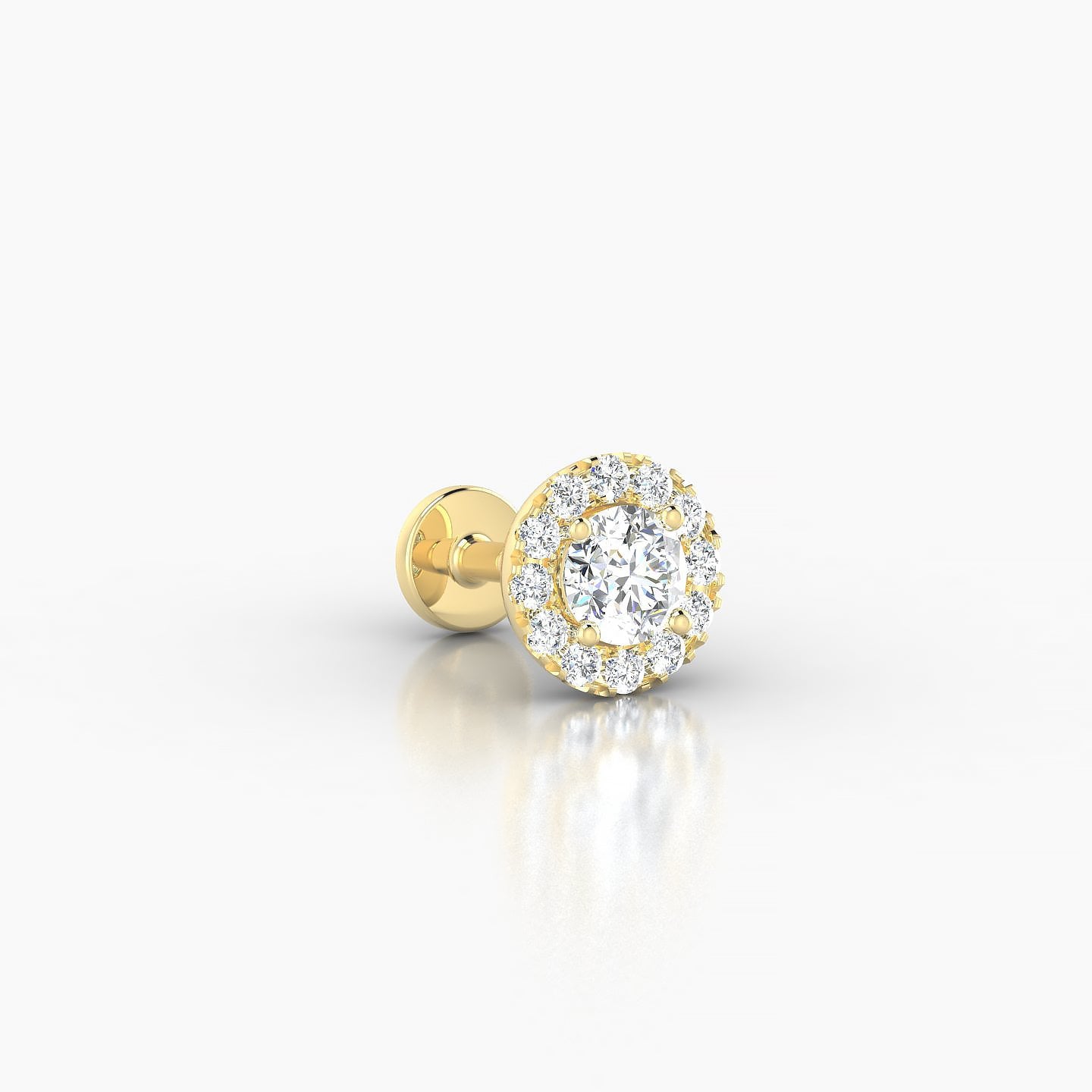 Eirene | 18k Yellow Gold 6.5 mm 5 mm Halo Round Diamond Piercing