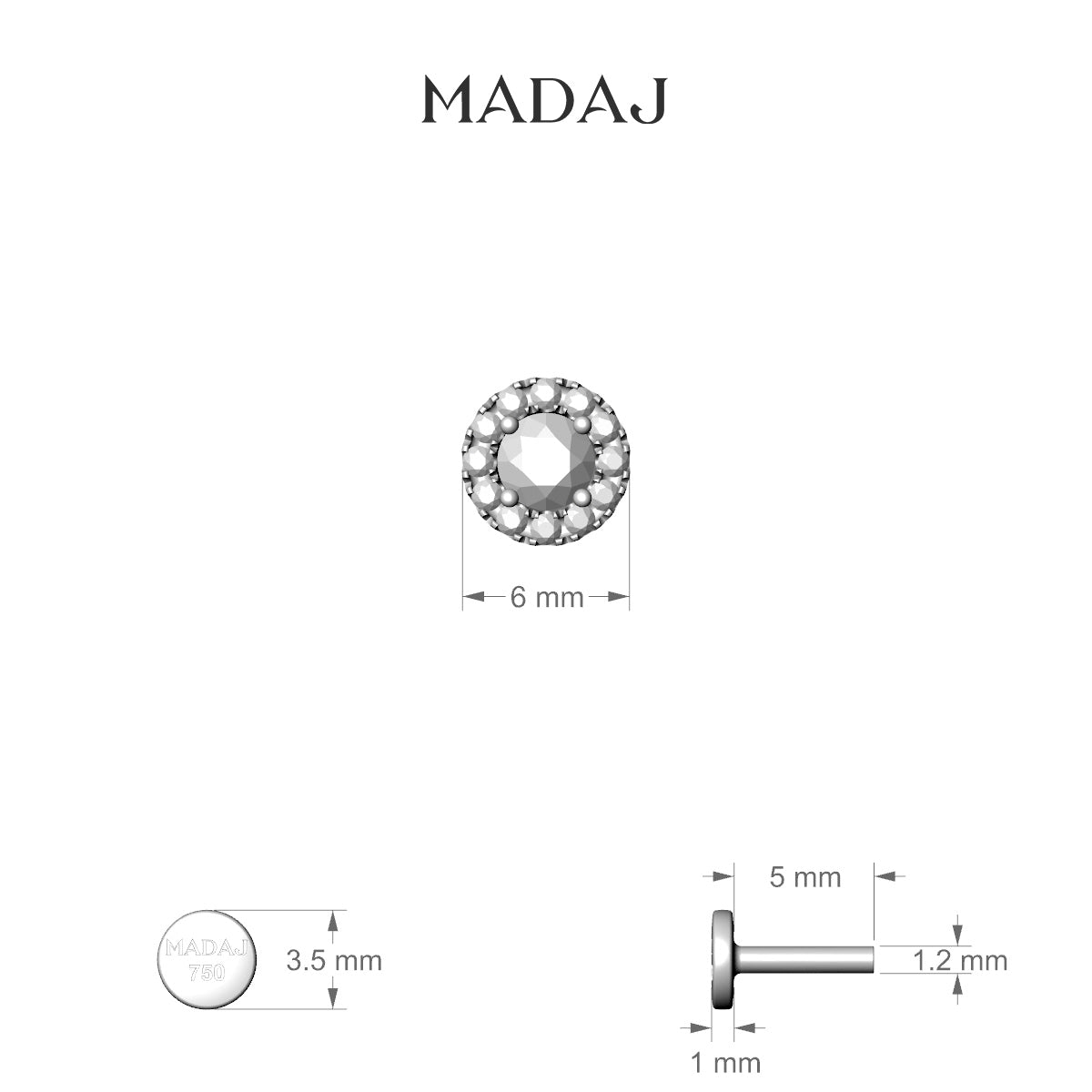 Eirene | 18k White Gold 6 mm 5 mm Halo Round Diamond Piercing