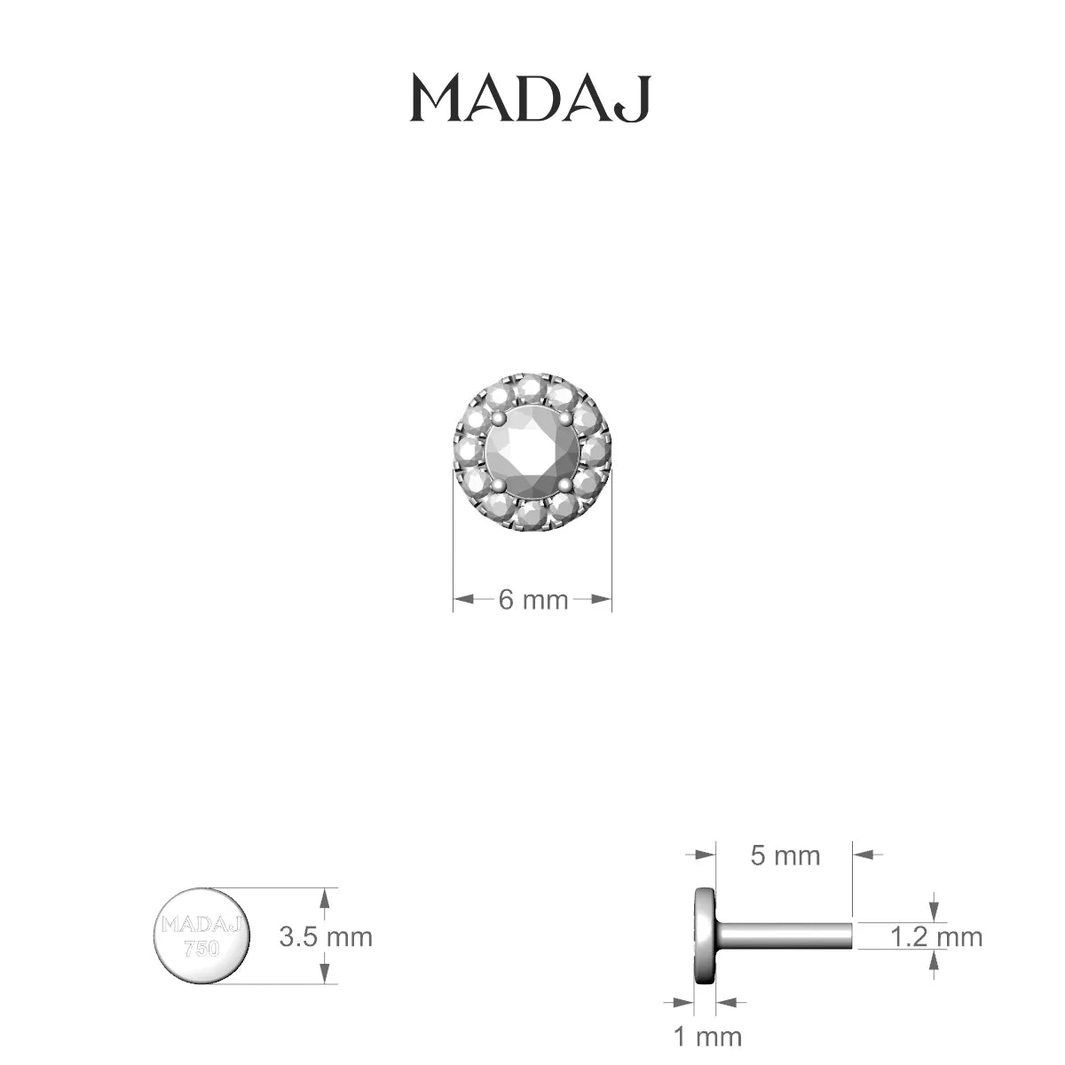 Eirene | 18k Yellow Gold 6 mm 5 mm Halo Round Diamond Piercing
