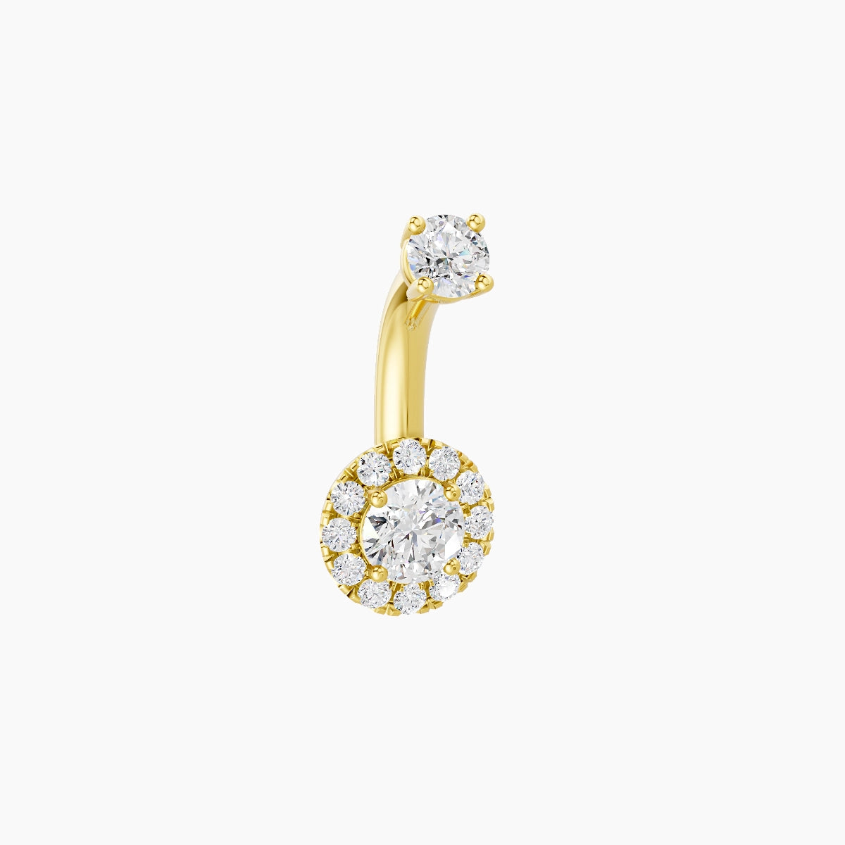 Eirene | 18k Yellow Gold 6 mm 6 mm Halo Round Diamond Belly Piercing