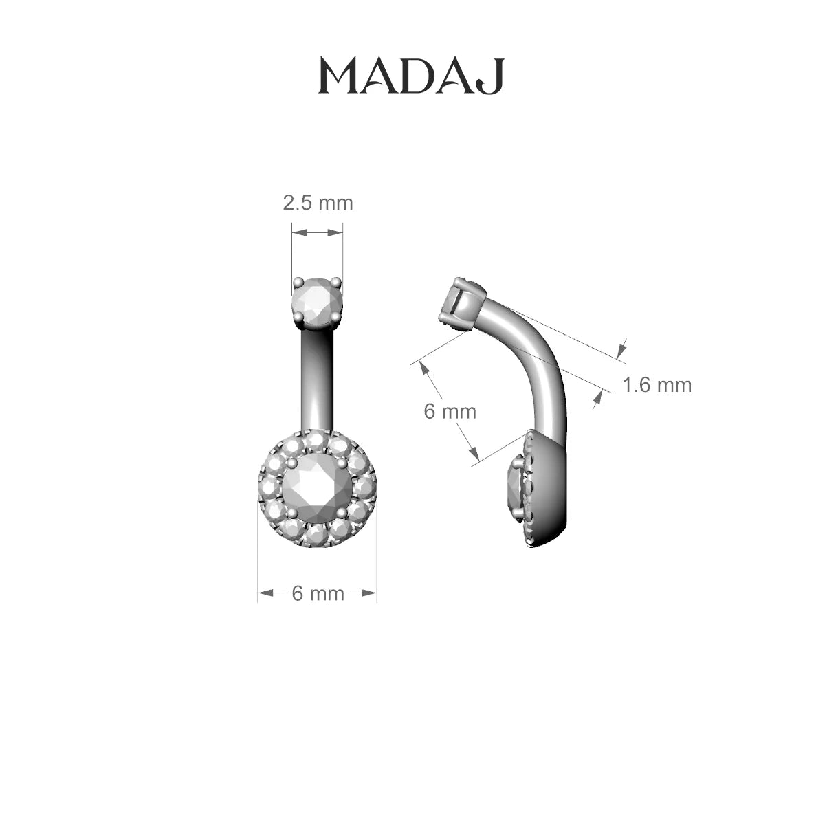 Eirene | 18k Yellow Gold 6 mm 6 mm Halo Round Diamond Belly Piercing