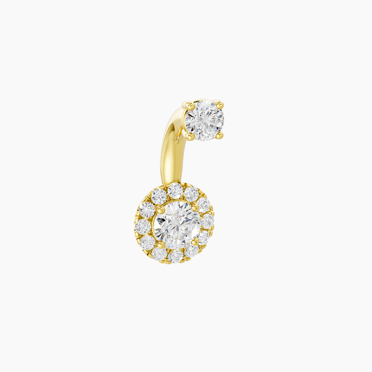 Eirene | 18k Yellow Gold 6.5 mm 6 mm Halo Round Diamond Navel Piercing
