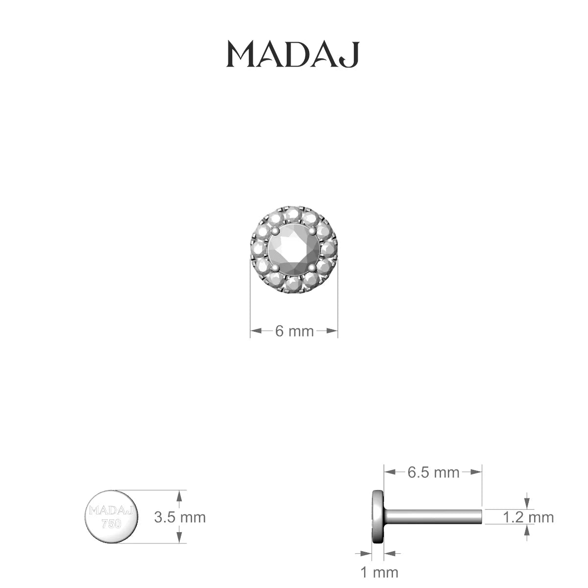 Eirene | 18k White Gold 6 mm 6.5 mm Halo Round Diamond Piercing
