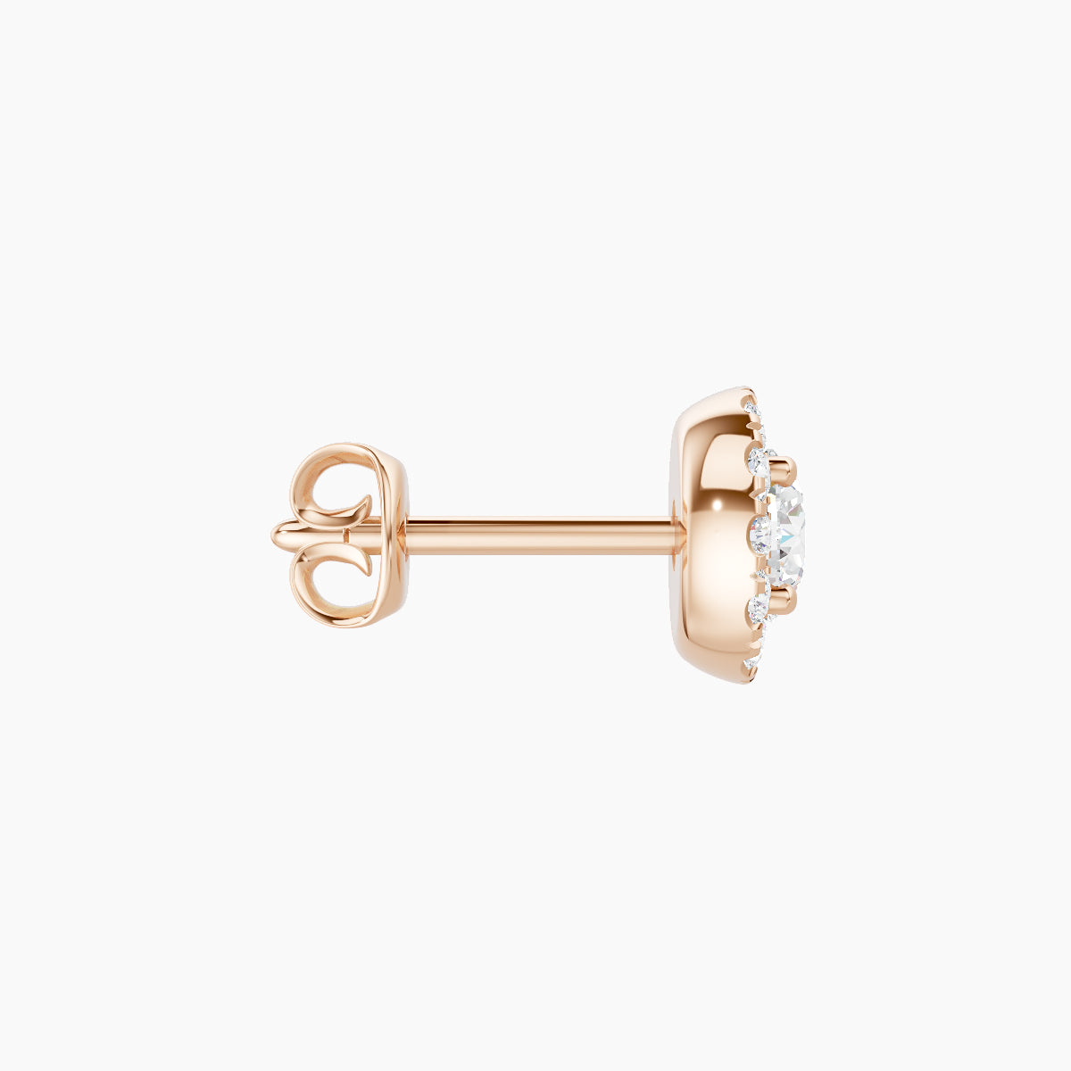 Eirene | 18k Rose Gold 6 mm Halo Round Diamond Earring