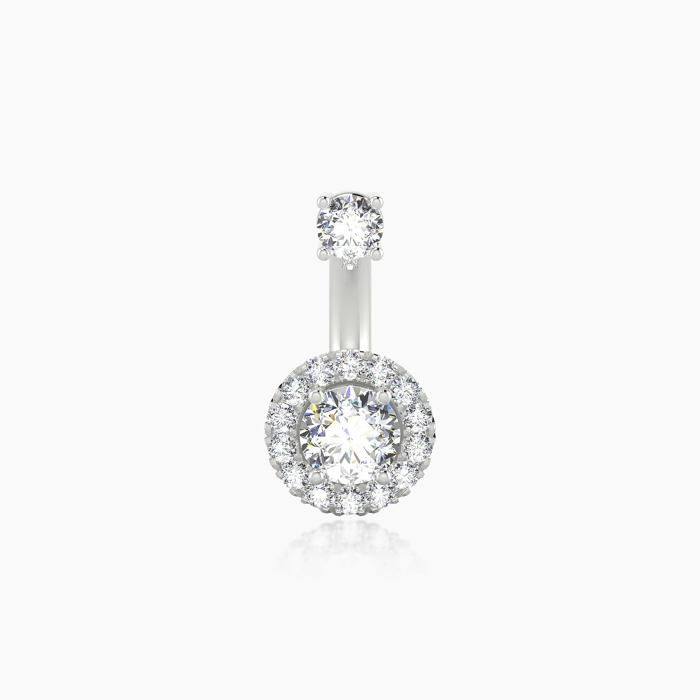 Eirene | 18k White Gold 10 mm 7 mm Halo Round Diamond Navel Piercing