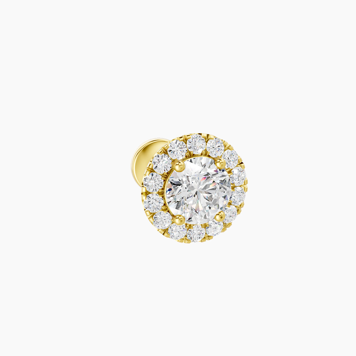 Eirene | 18k Yellow Gold 6.5 mm 5 mm Halo Round Diamond Piercing