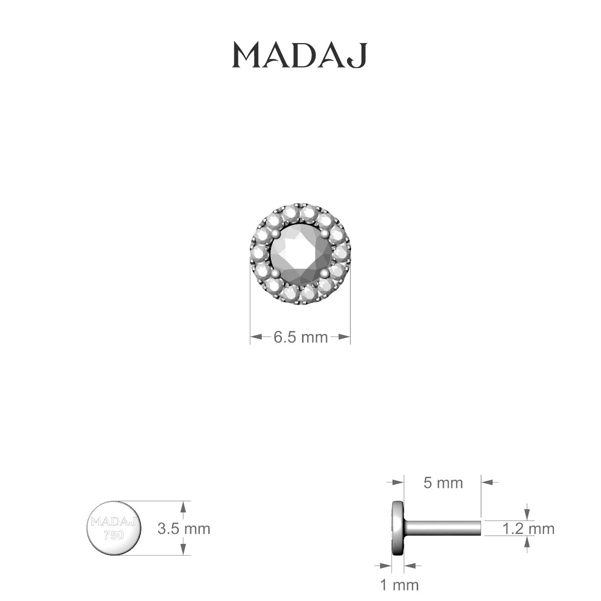 Eirene | 18k White Gold 6.5 mm 5 mm Halo Round Diamond Piercing