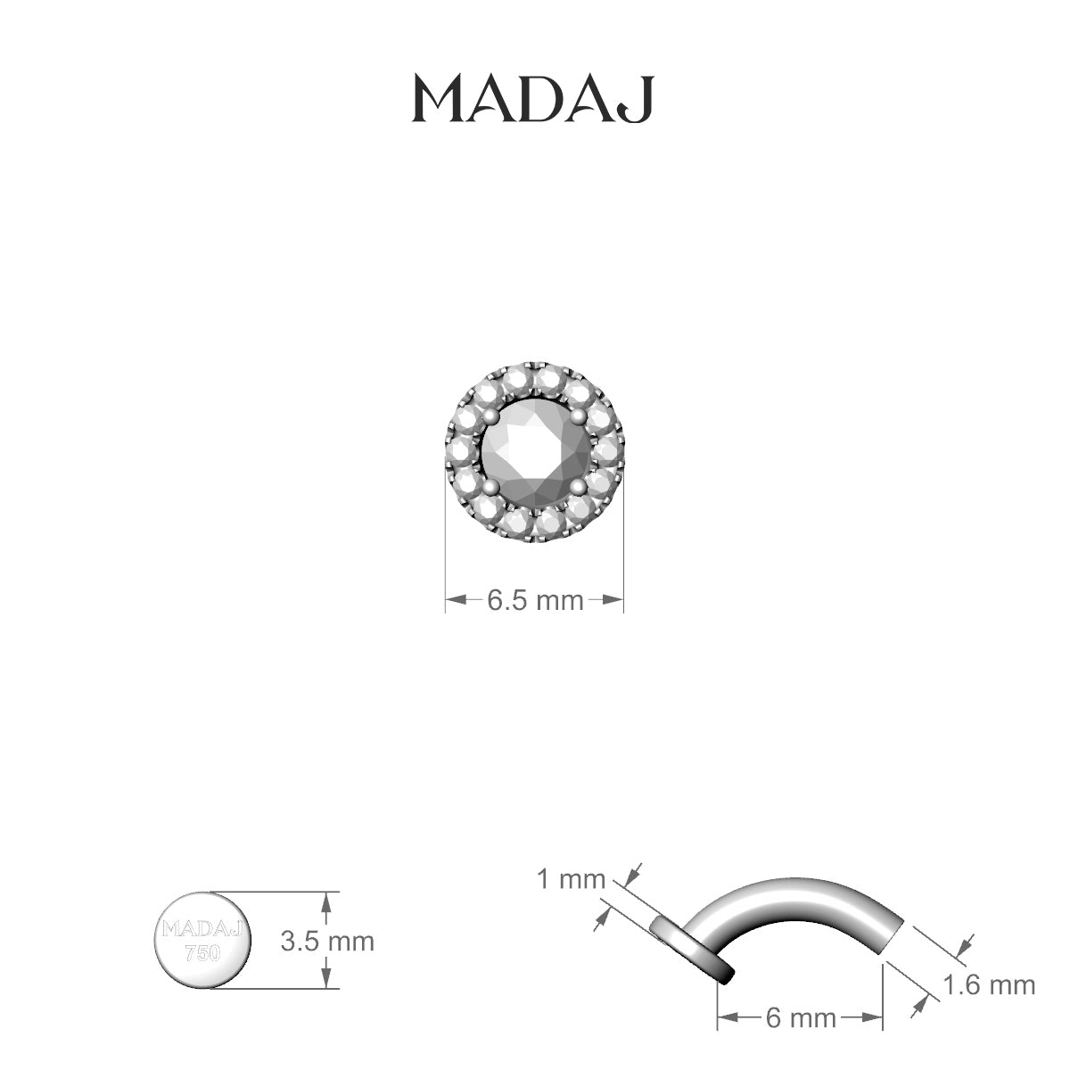 Eirene | 18k White Gold 6.5 mm 6 mm Halo Round Diamond Floating Navel Piercing