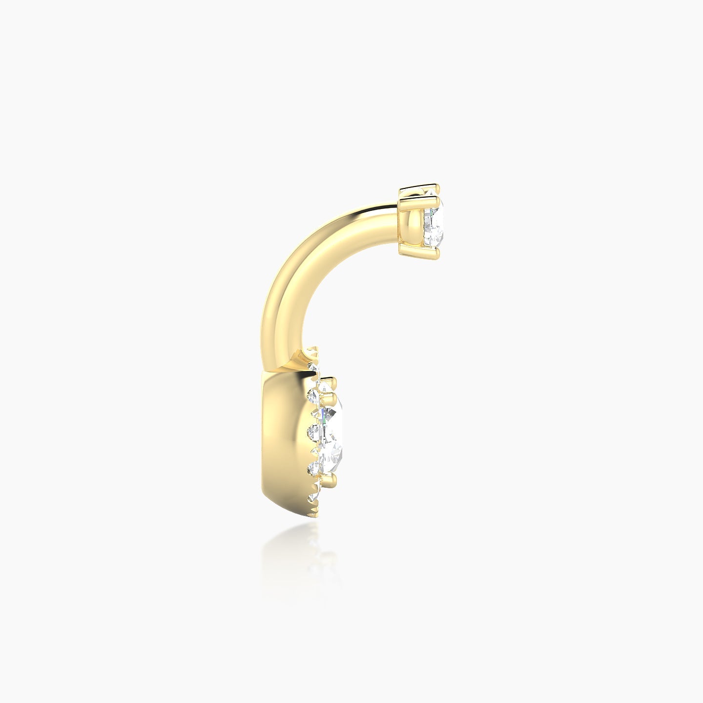 Eirene | 18k Yellow Gold 8 mm 7 mm Halo Round Diamond Navel Piercing