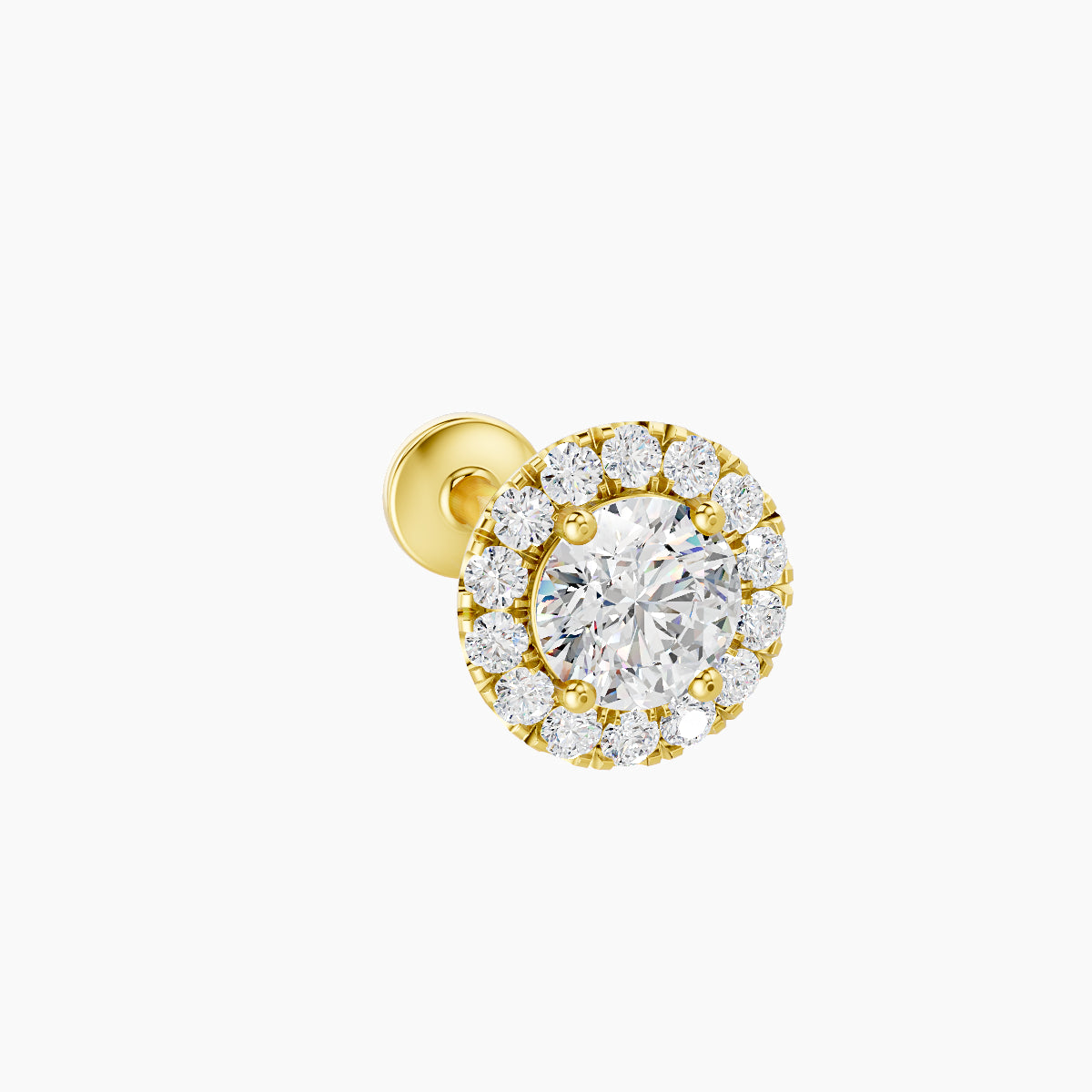Eirene | 18k Yellow Gold 6.5 mm 8 mm Halo Round Diamond Piercing