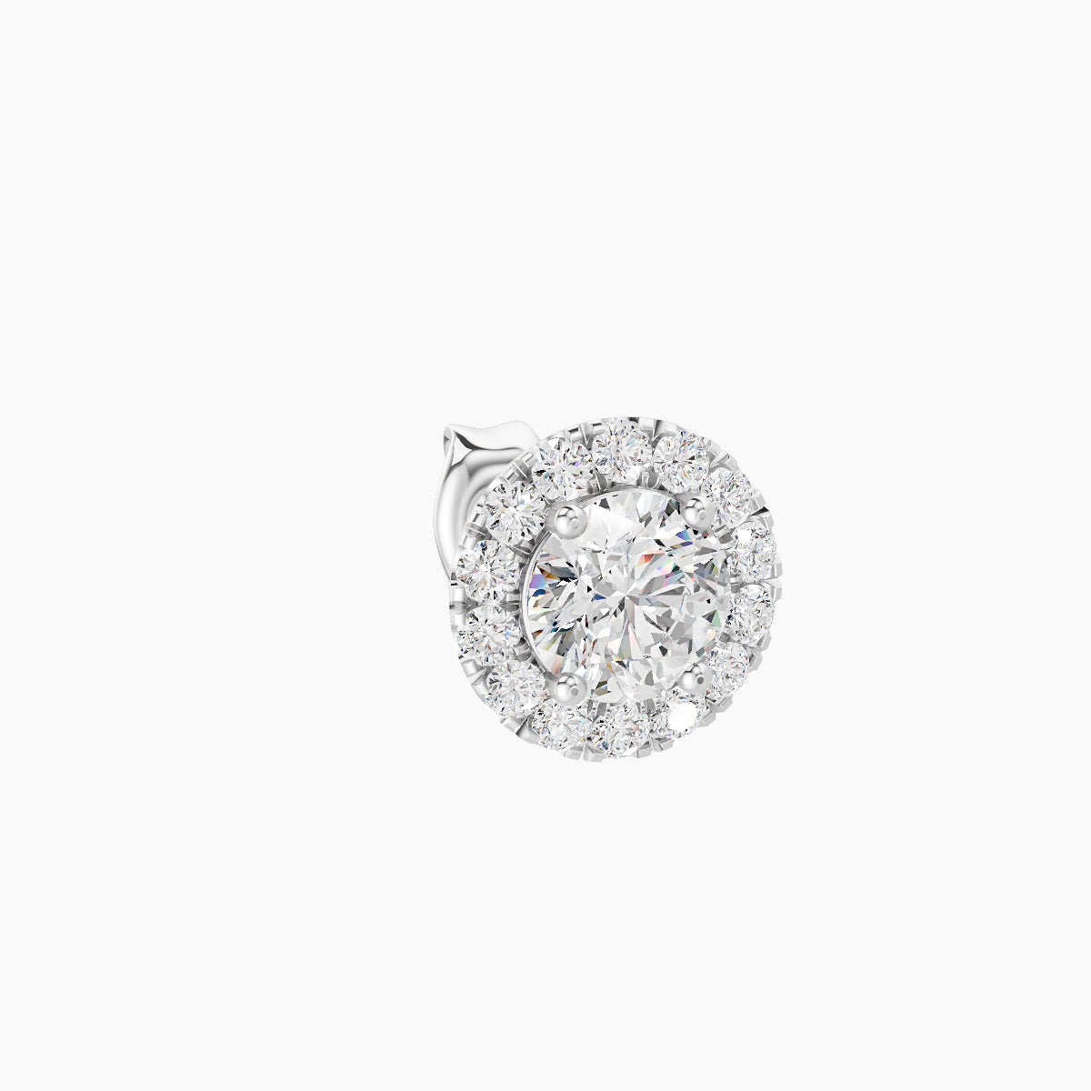 Eirene | 18k White Gold 6.5 mm Halo Round Diamond Earring