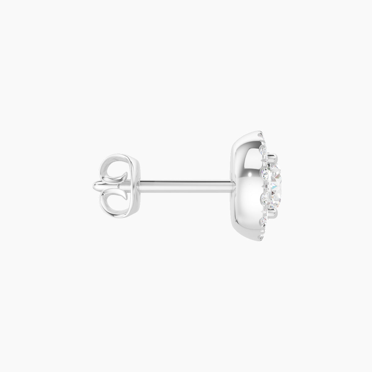 Eirene | 18k White Gold 6.5 mm Halo Round Diamond Earring