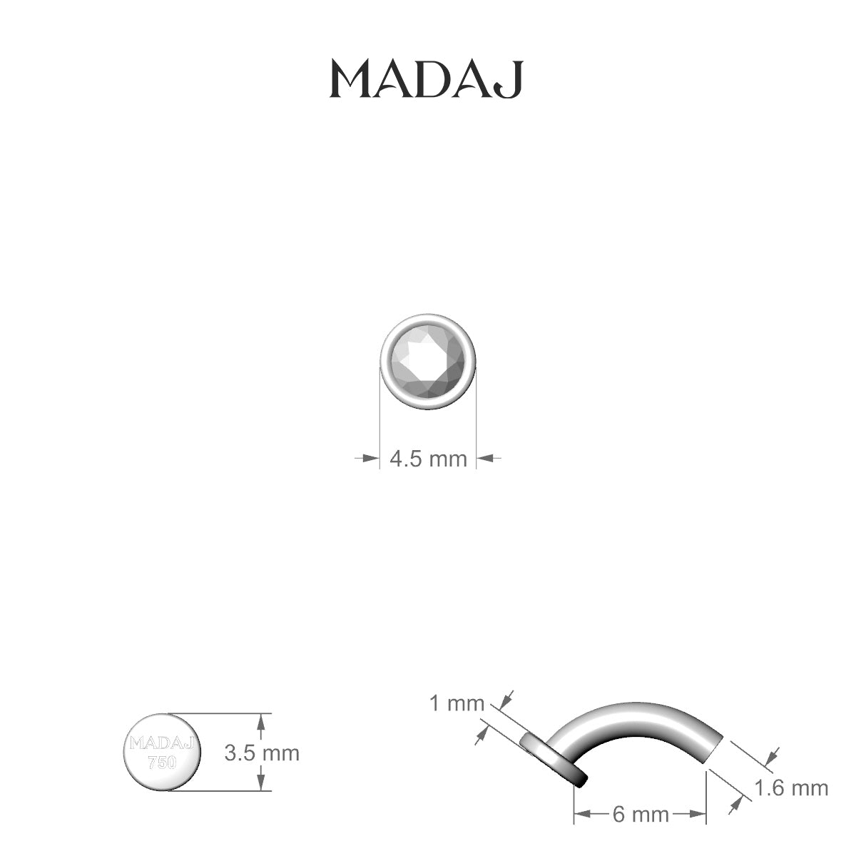 Eos | 18k White Gold 4.5 mm 6 mm Round Diamond Floating Navel Piercing