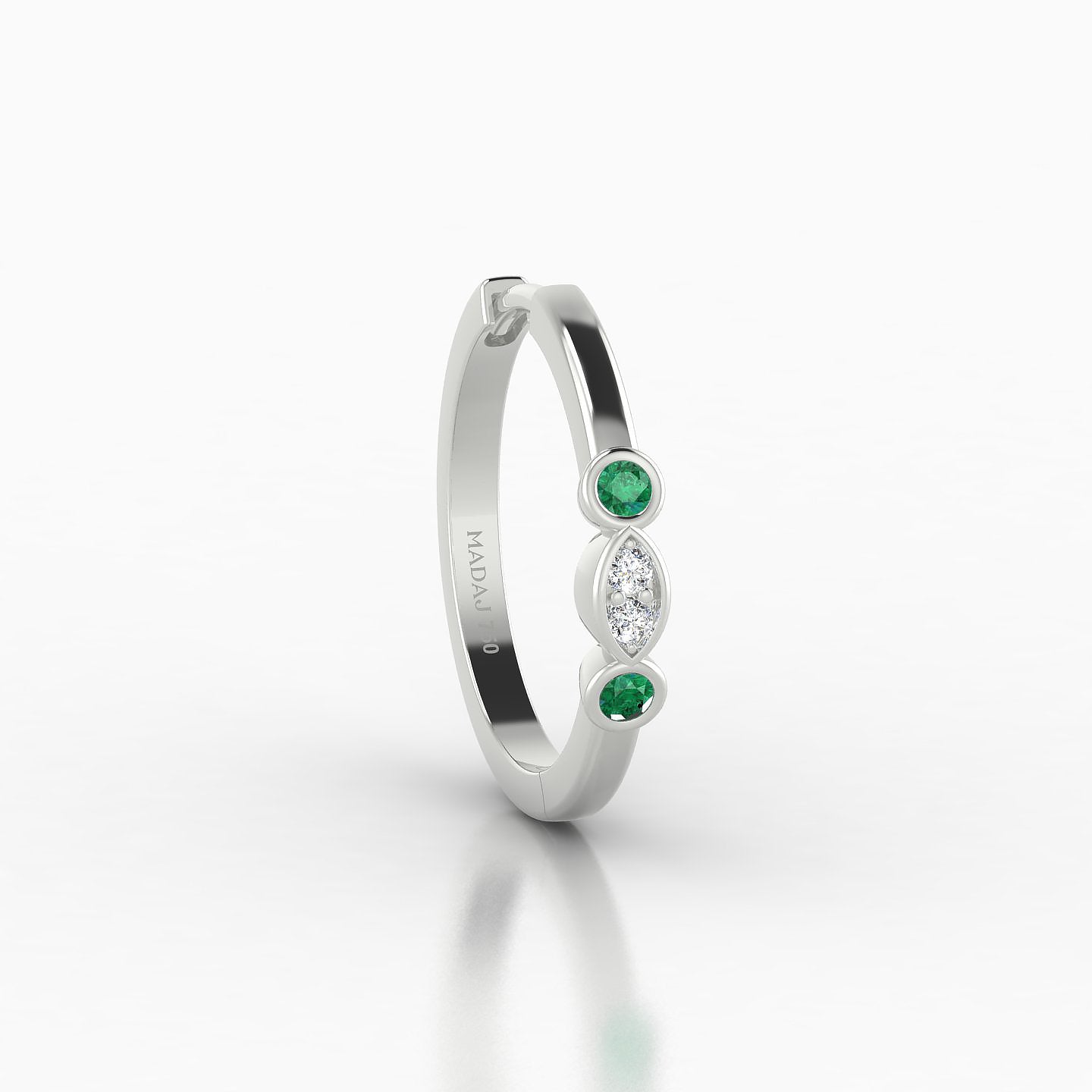 Epona | 18k White Gold 11 mm Emerald & Diamond Hoop Piercing