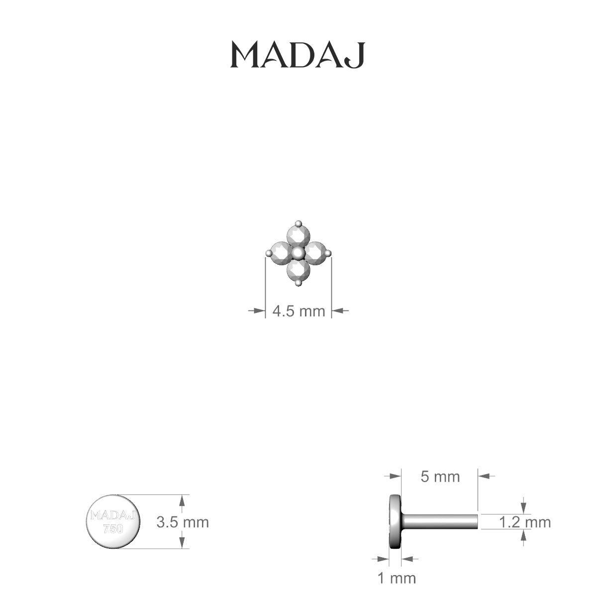 Eris | 18k White Gold 4.5 mm 5 mm Flower Diamond Nose Piercing