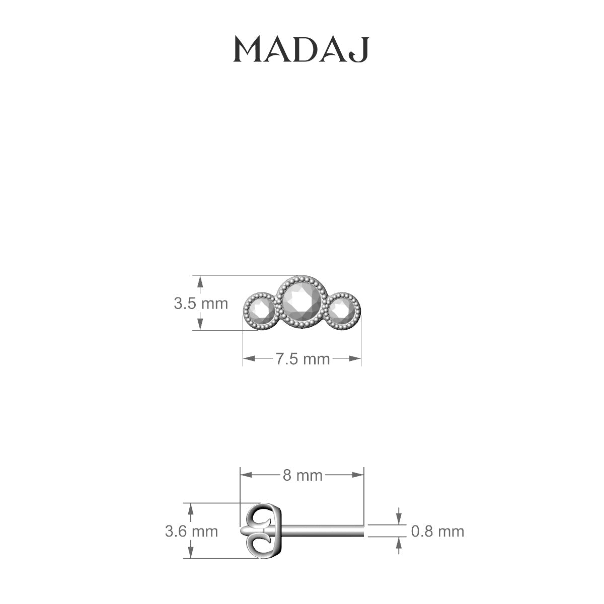 Fama | 18k White Gold 7.5 mm Trilogy Diamond Earring