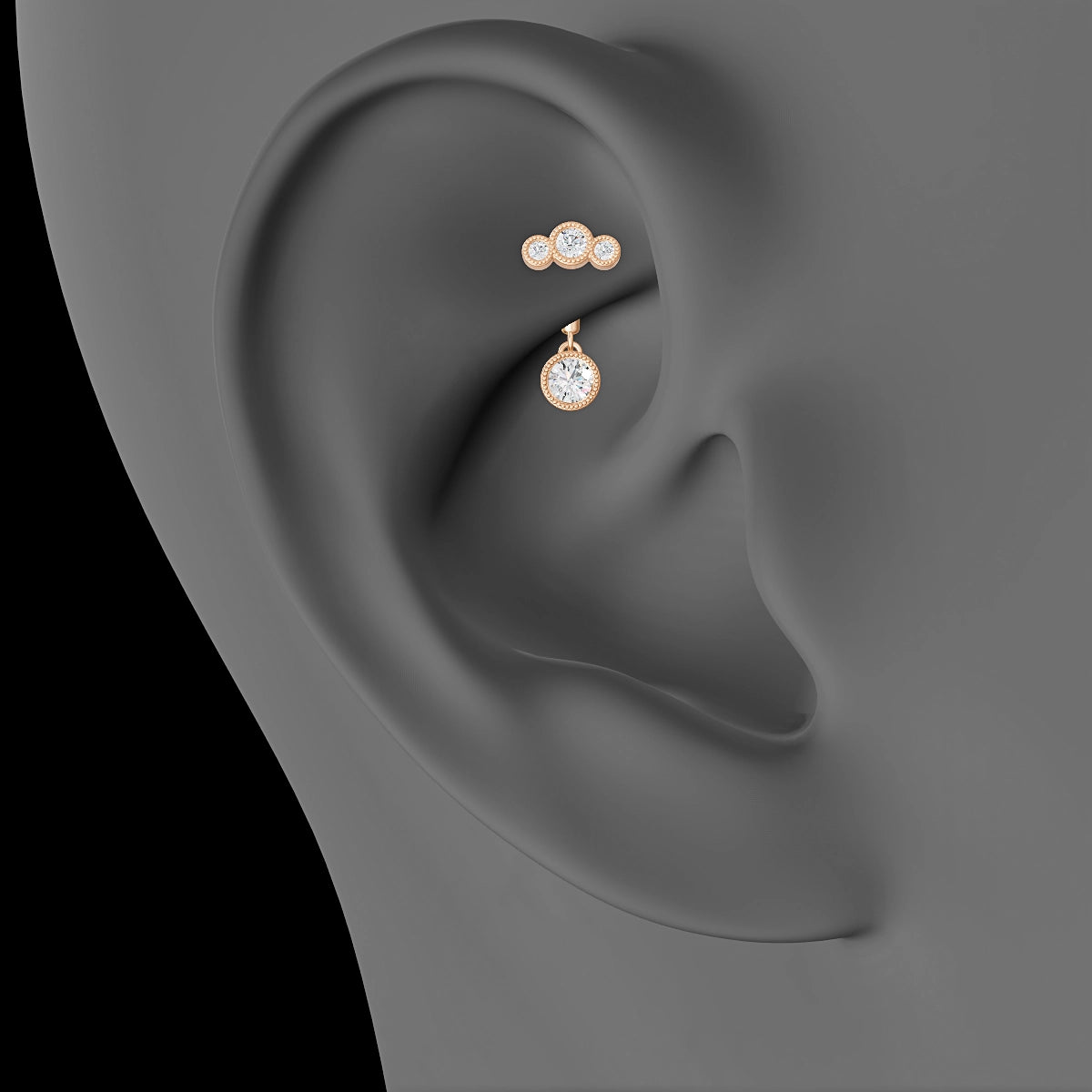 Fama | 18k Rose Gold 6 mm Trilogy Diamond Rook Piercing