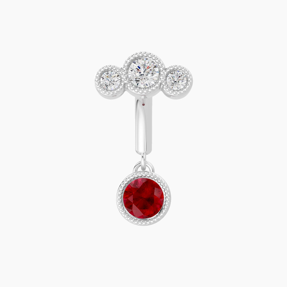 Fama | 18k White Gold 6 mm Trilogy Ruby & Diamond Rook Piercing