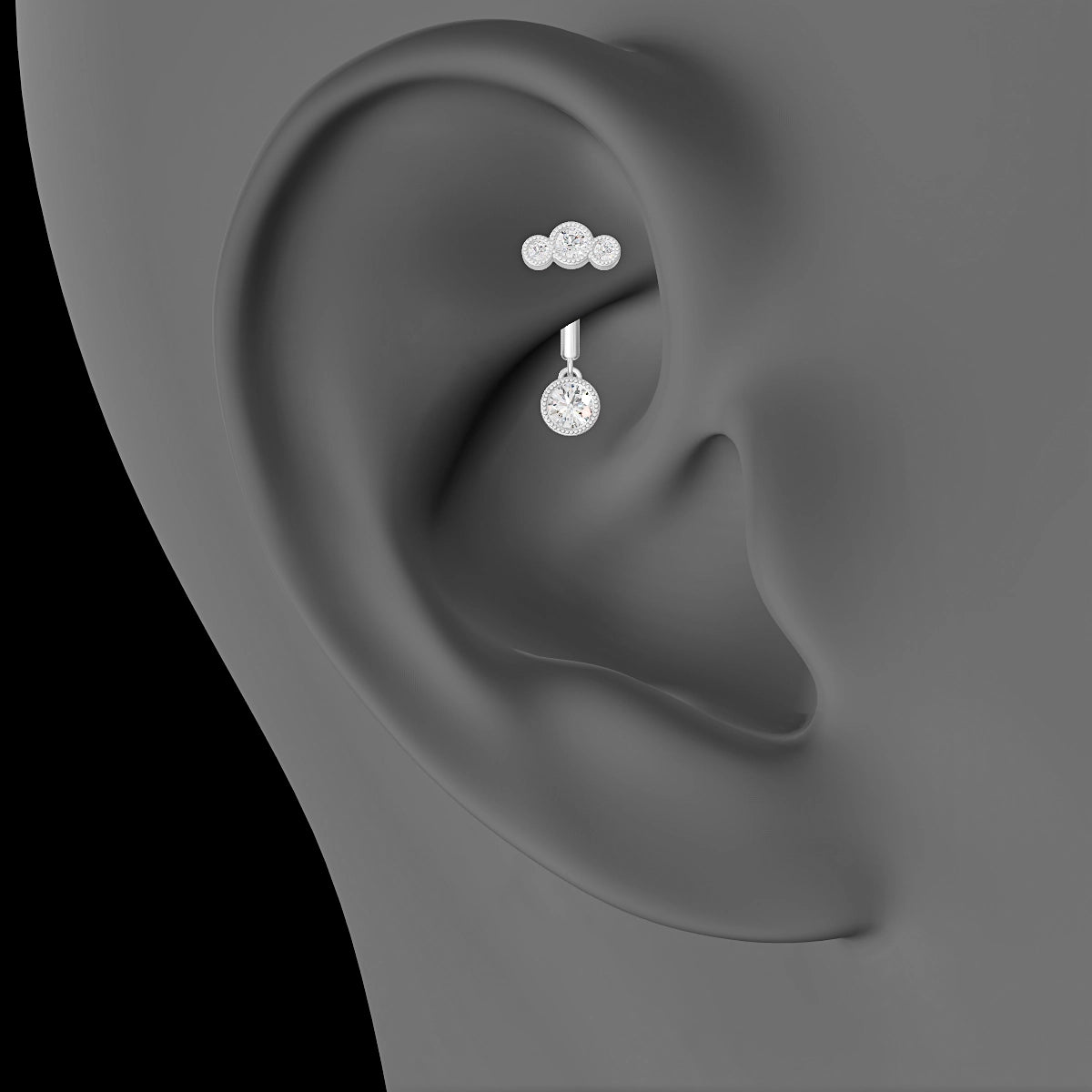 Fama | 18k White Gold 8 mm Trilogy Diamond Rook Piercing