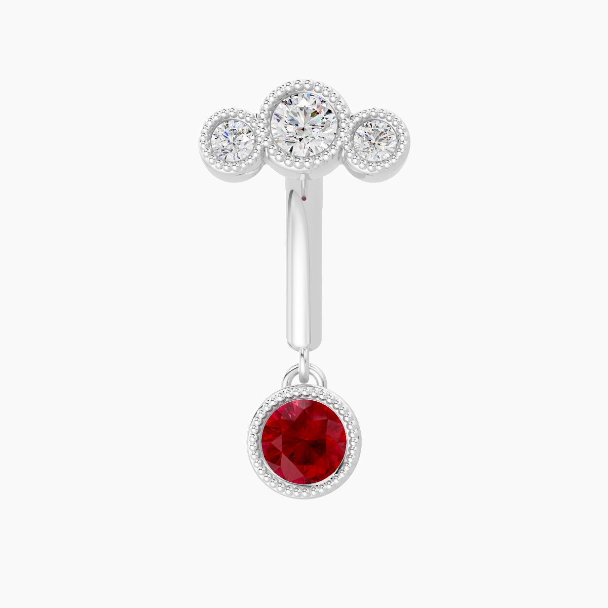 Fama | 18k White Gold 8 mm Trilogy Ruby & Diamond Rook Piercing