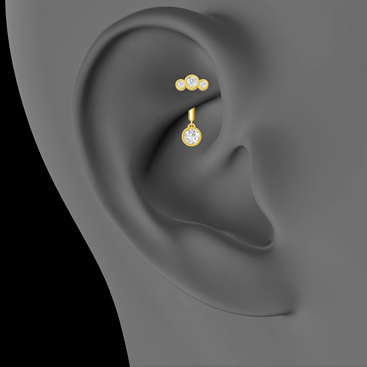 Fama | 18k Yellow Gold 8 mm Trilogy Diamond Rook Piercing