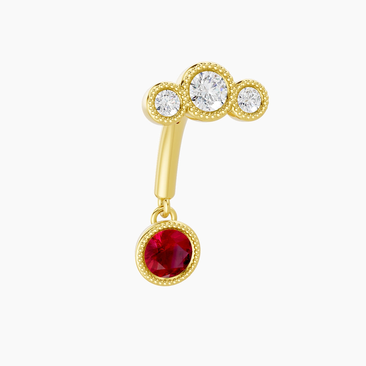 Fama | 18k Yellow Gold 8 mm Trilogy Ruby & Diamond Rook Piercing
