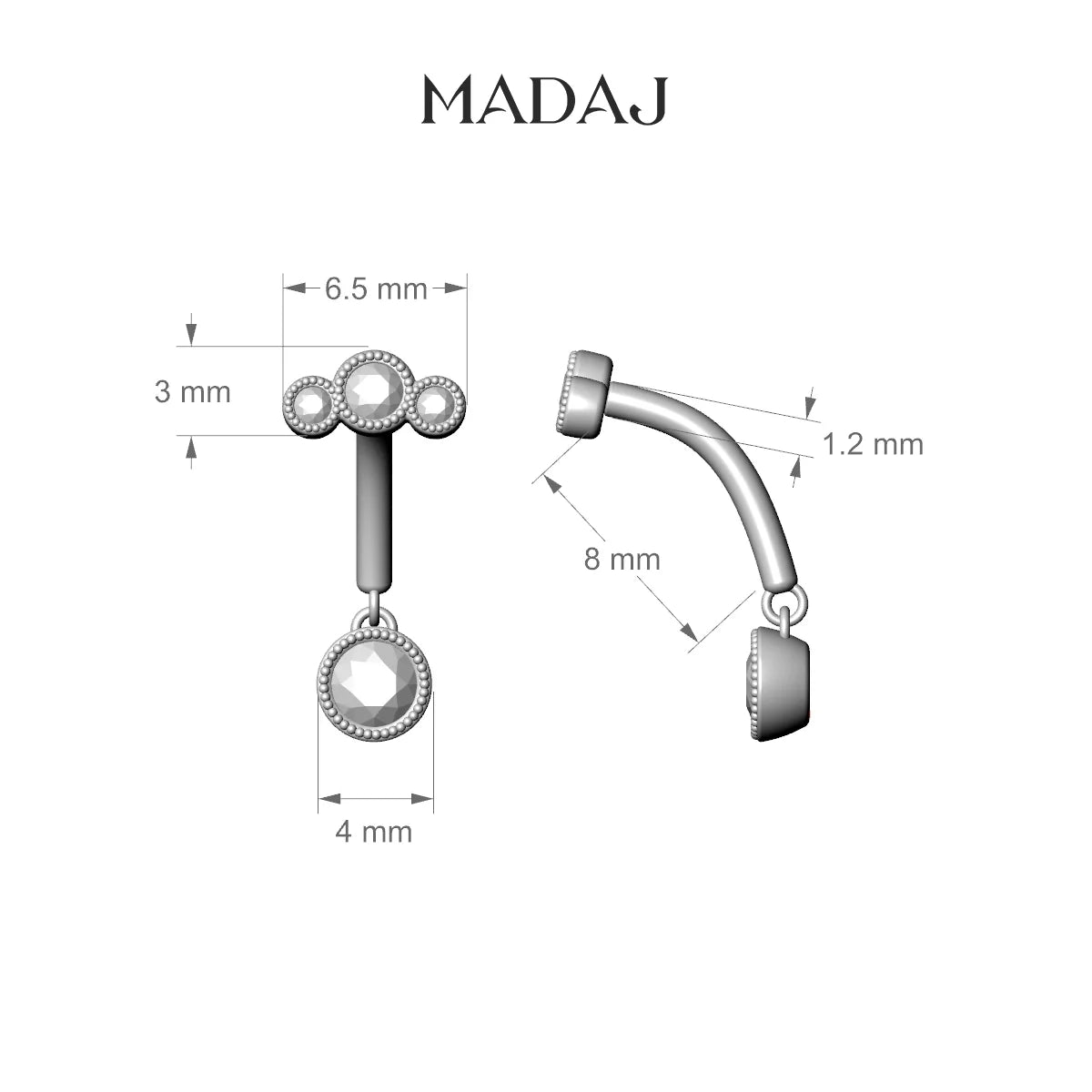 Fama | 18k White Gold 8 mm Trilogy Diamond Rook Piercing