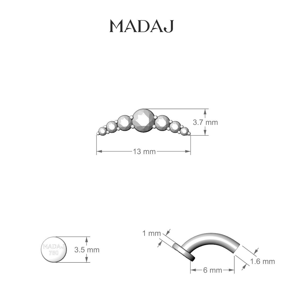 Felicity | 18k Rose Gold 13 mm 6 mm Long Diamond Floating Navel Piercing