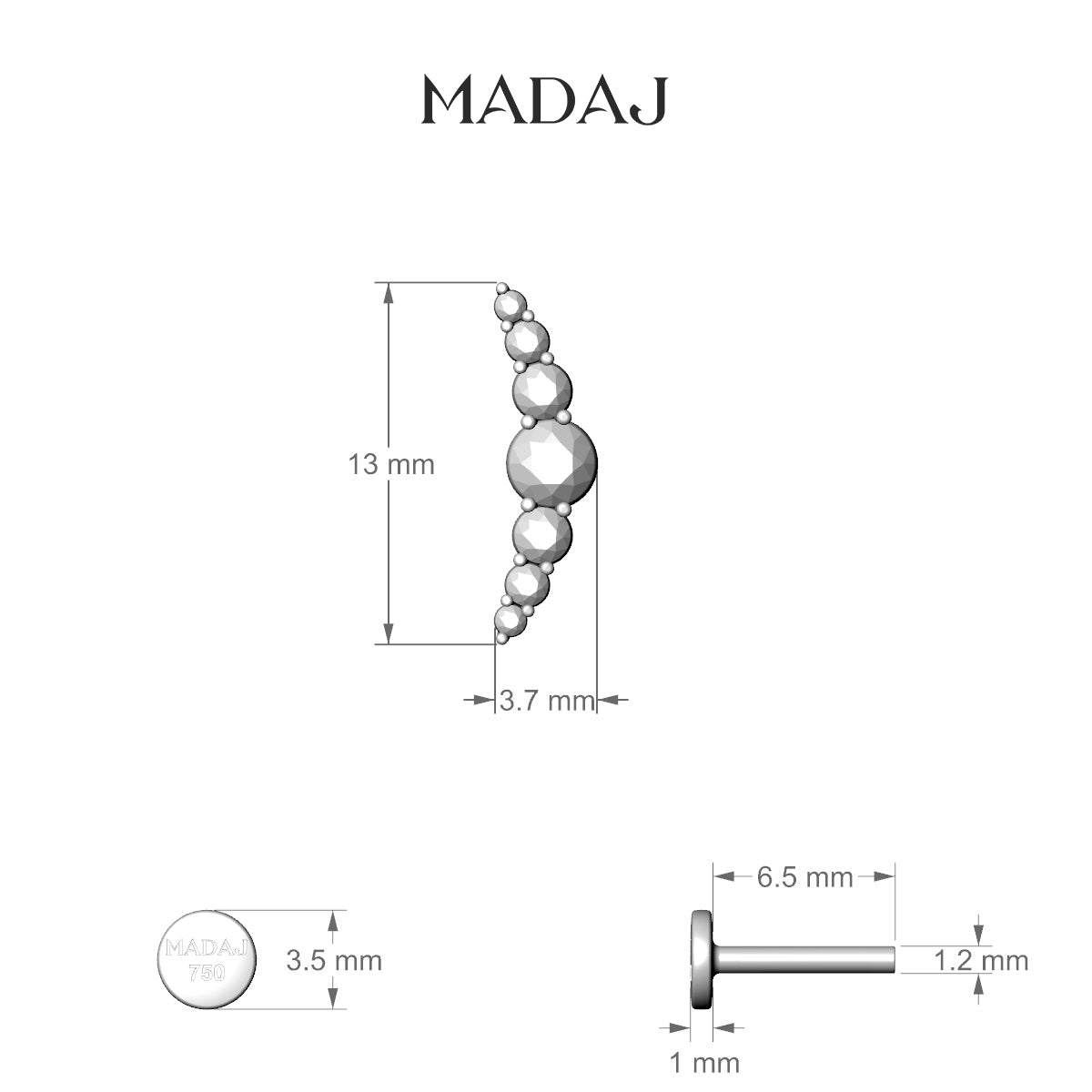 Felicity | 18k White Gold 13 mm 6.5 mm Long Diamond Piercing