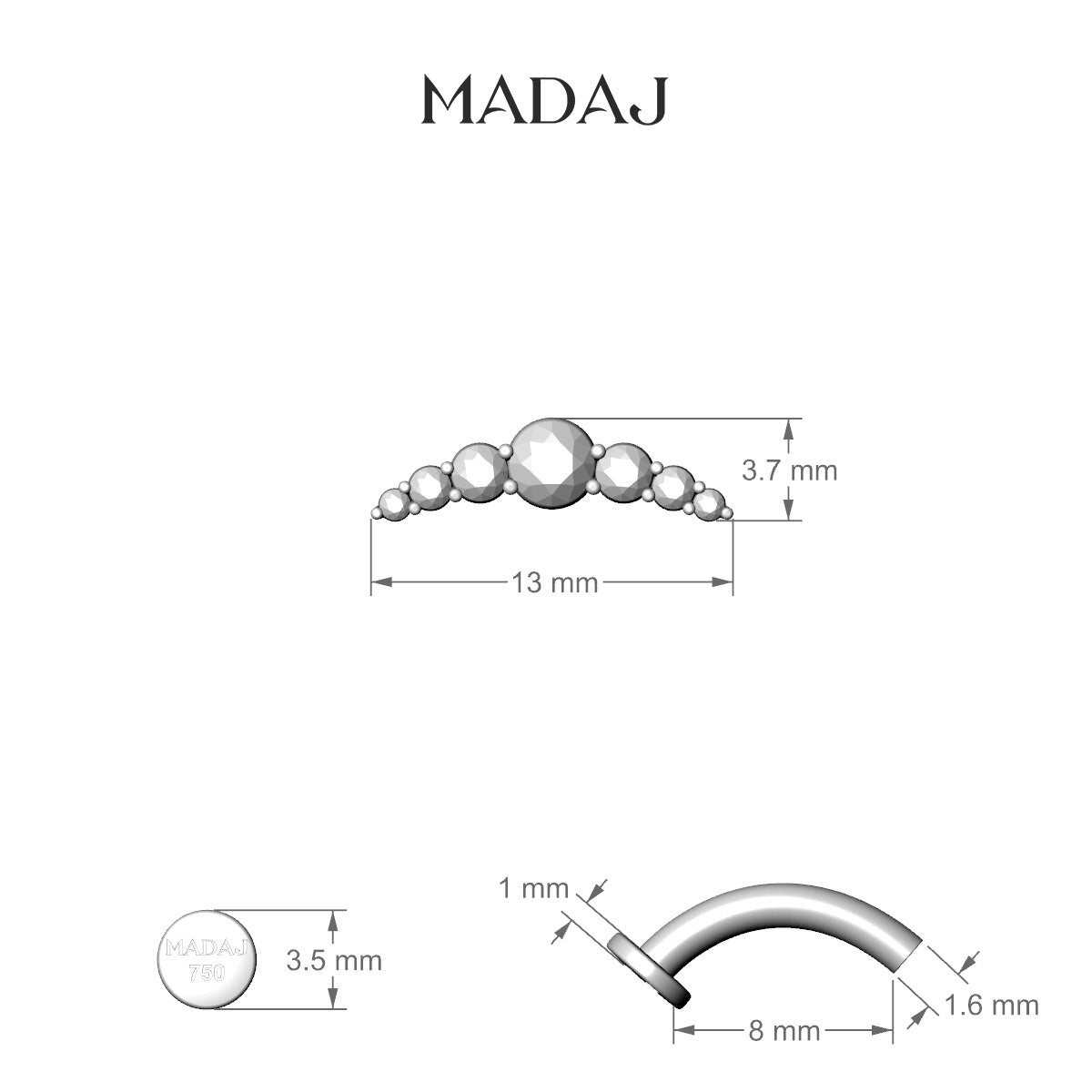 Felicity | 18k Rose Gold 13 mm 8 mm Long Diamond Floating Navel Piercing