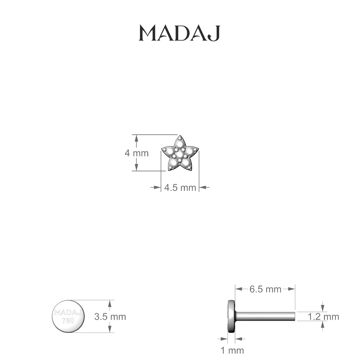 Flora | 18k White Gold 4.5 mm 6.5 mm Flower Diamond Piercing