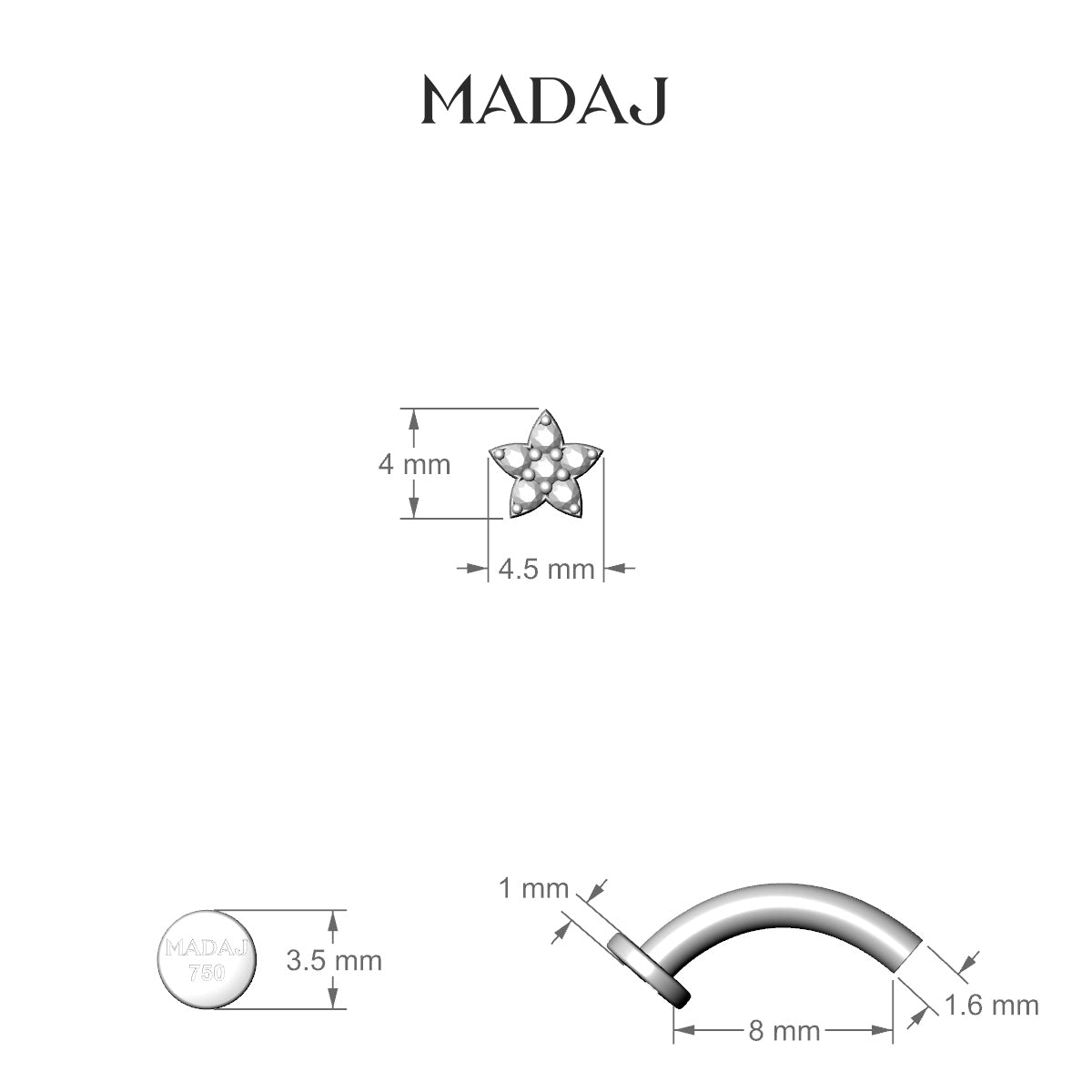 Flora | 18k White Gold 4.5 mm 8 mm Flower Diamond Floating Navel Piercing