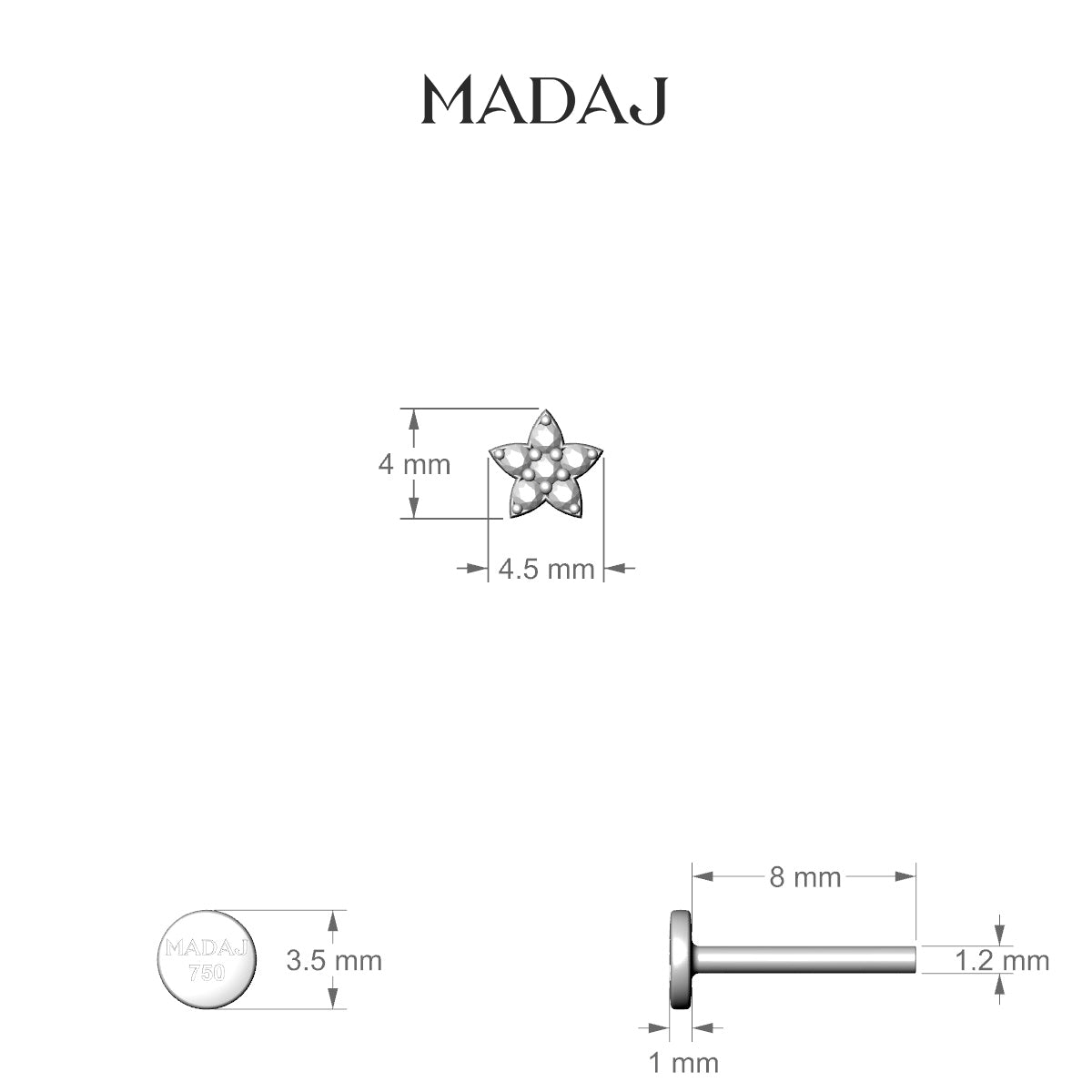 Flora | 18k White Gold 4.5 mm 8 mm Flower Diamond Nose Piercing