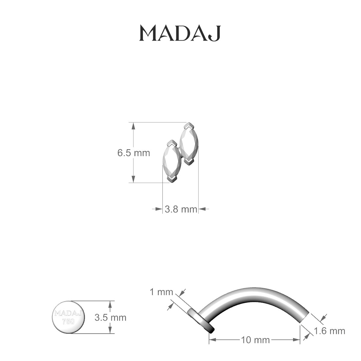 Freyja | 18k White Gold 6.5 mm 10 mm Diamond Floating Navel Piercing