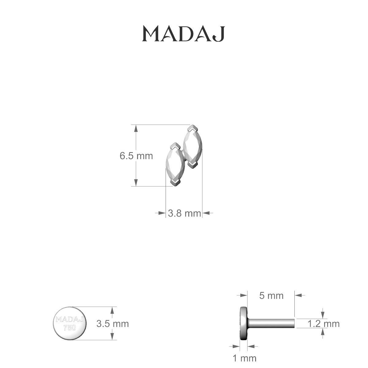 Freyja | 18k White Gold 6.5 mm 5 mm Diamond Piercing